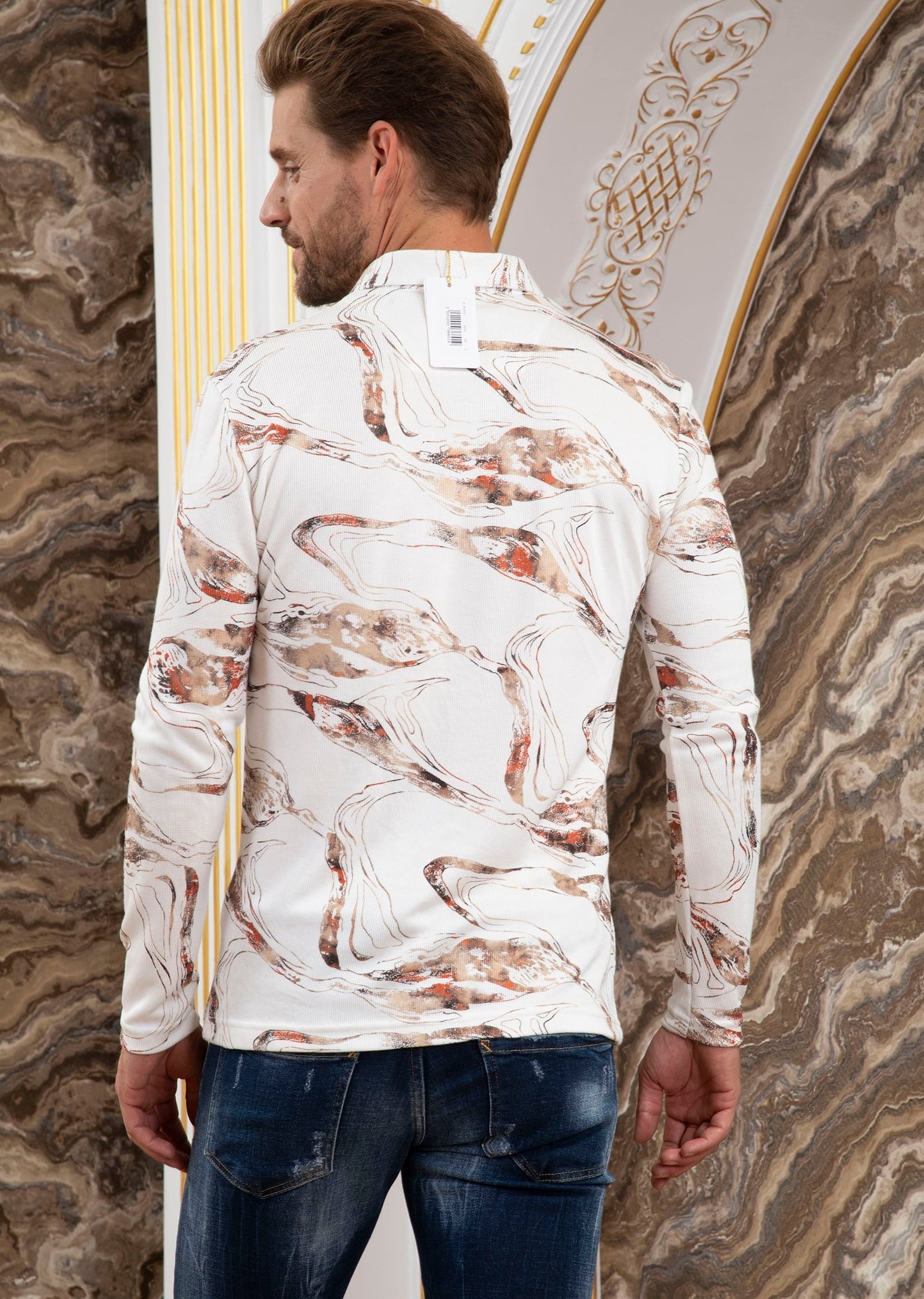 Beyaz Karma Desenli Sweatshirt