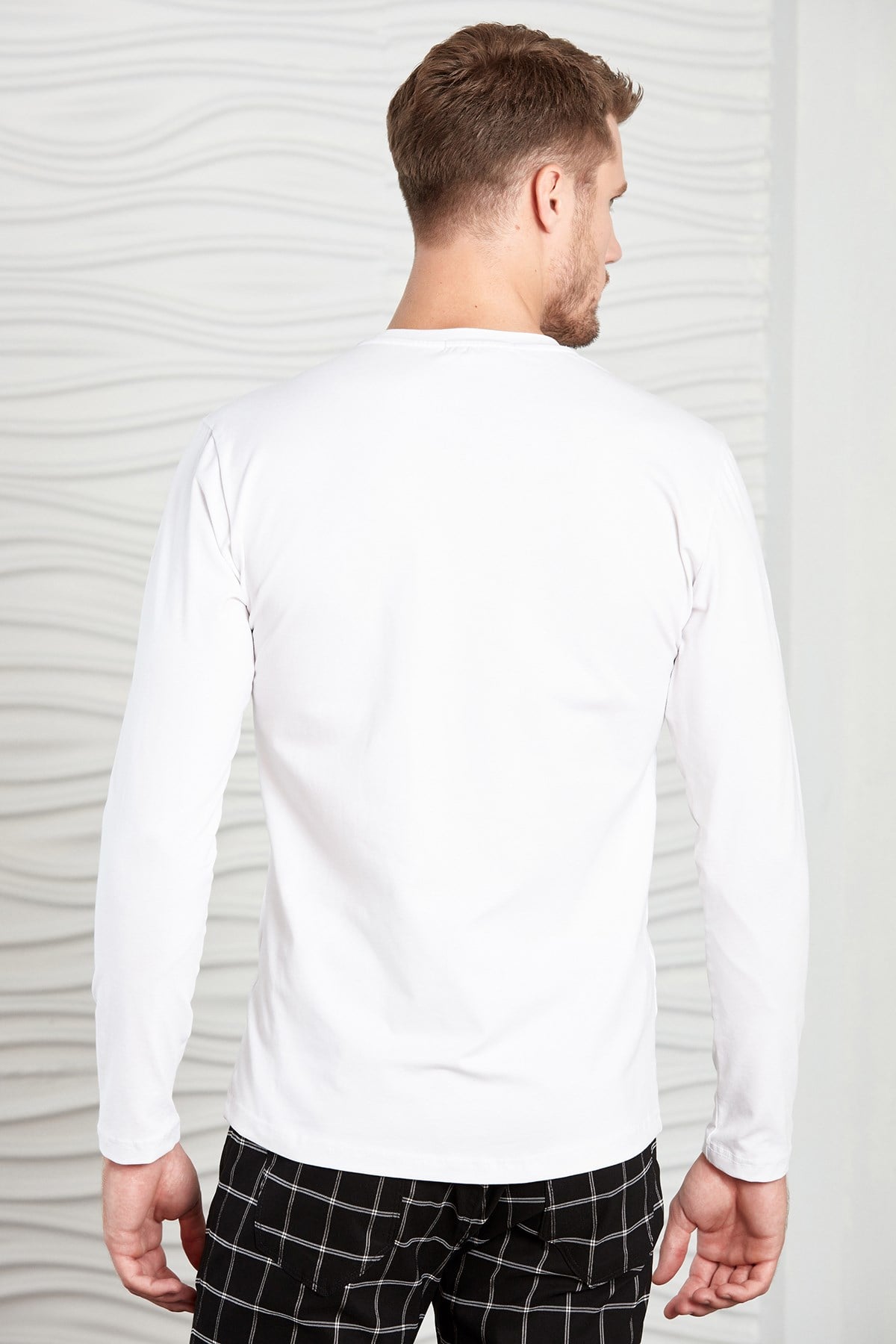 Beyaz Nervürlü Baskılı Sweatshirt