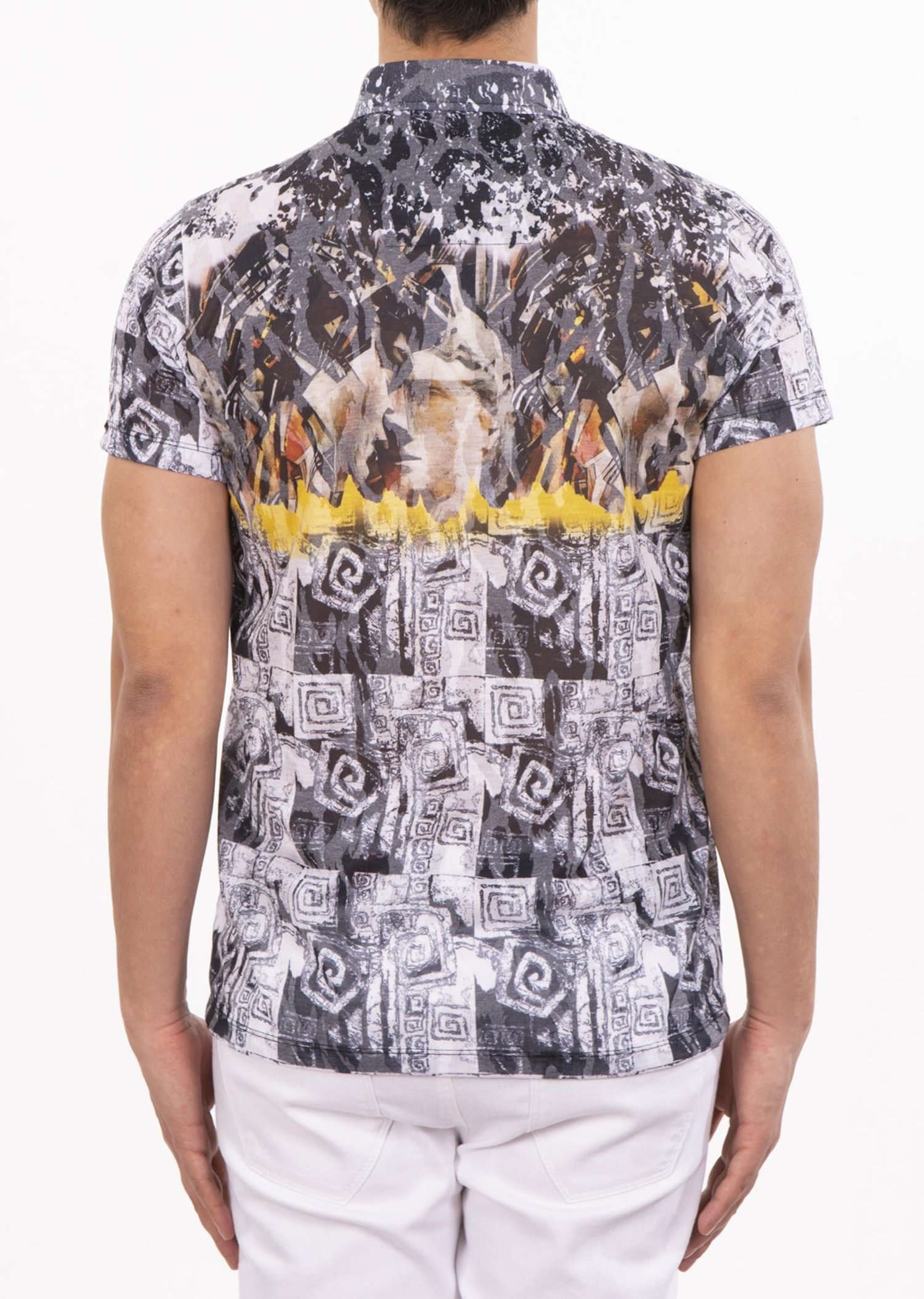 Beyaz Siyah Karışık Desenli Polo Yaka T-Shirt