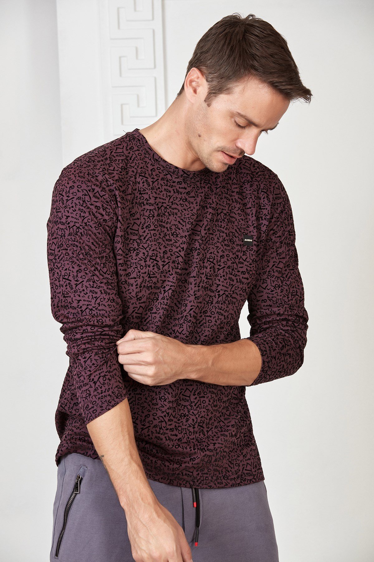 Bordo Flok Harf Baskılı Sweatshirt