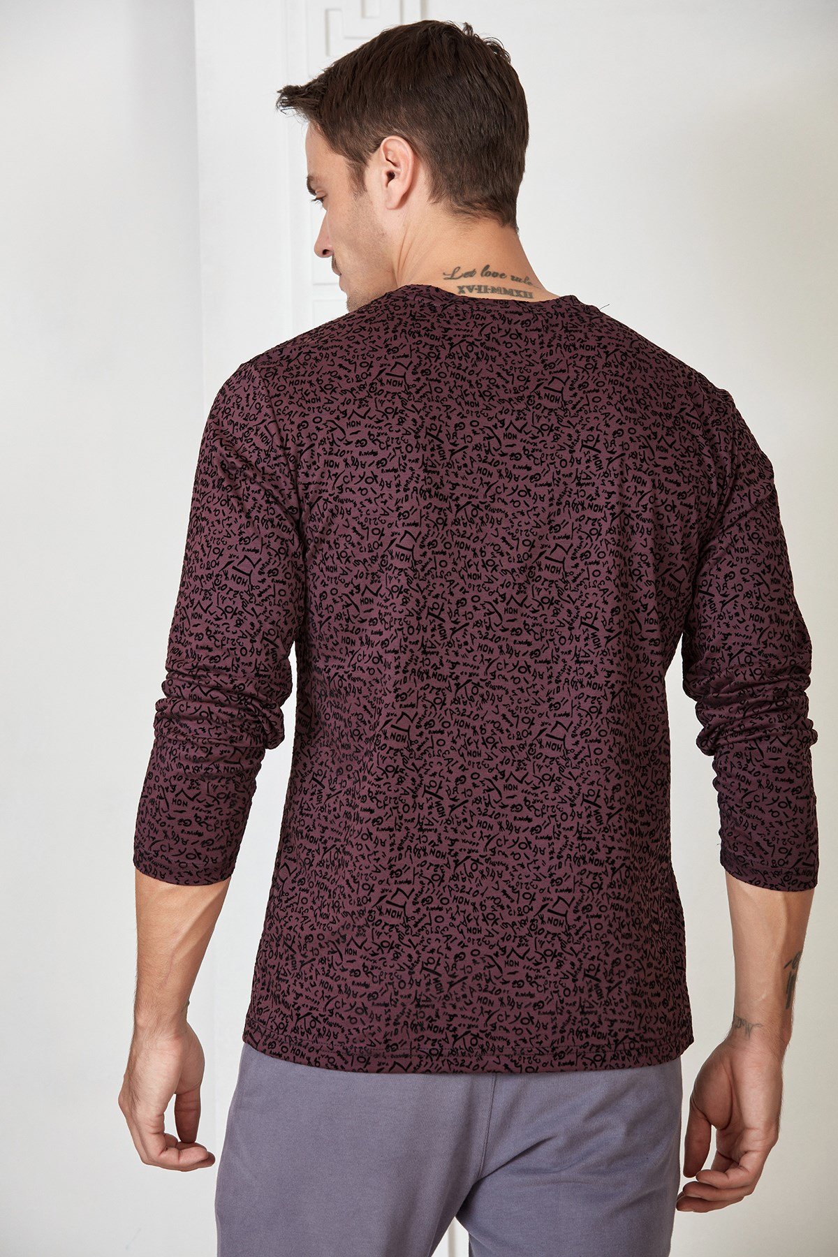 Bordo Flok Harf Baskılı Sweatshirt
