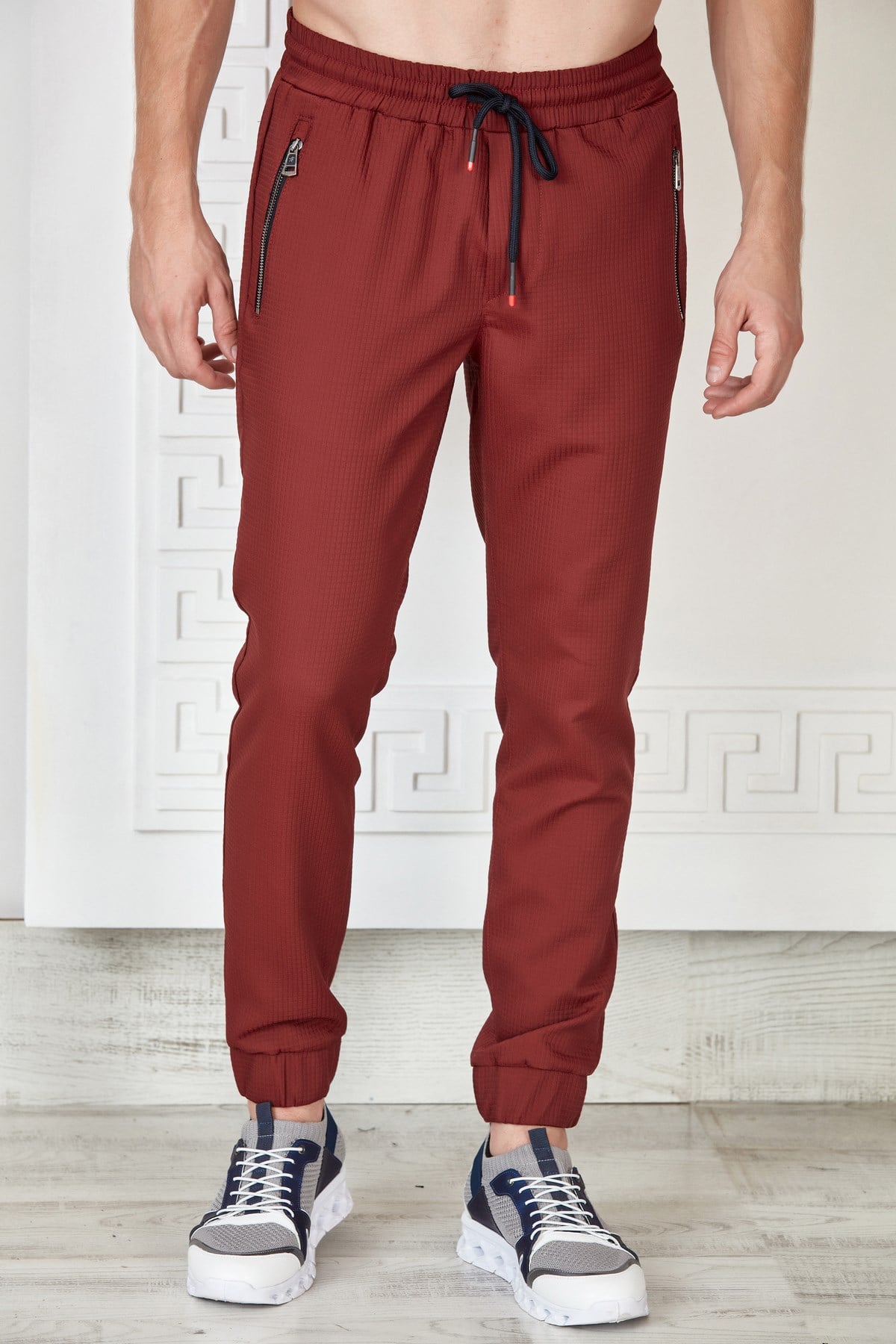 Bordo Kare Dokulu Jogger Pantolon
