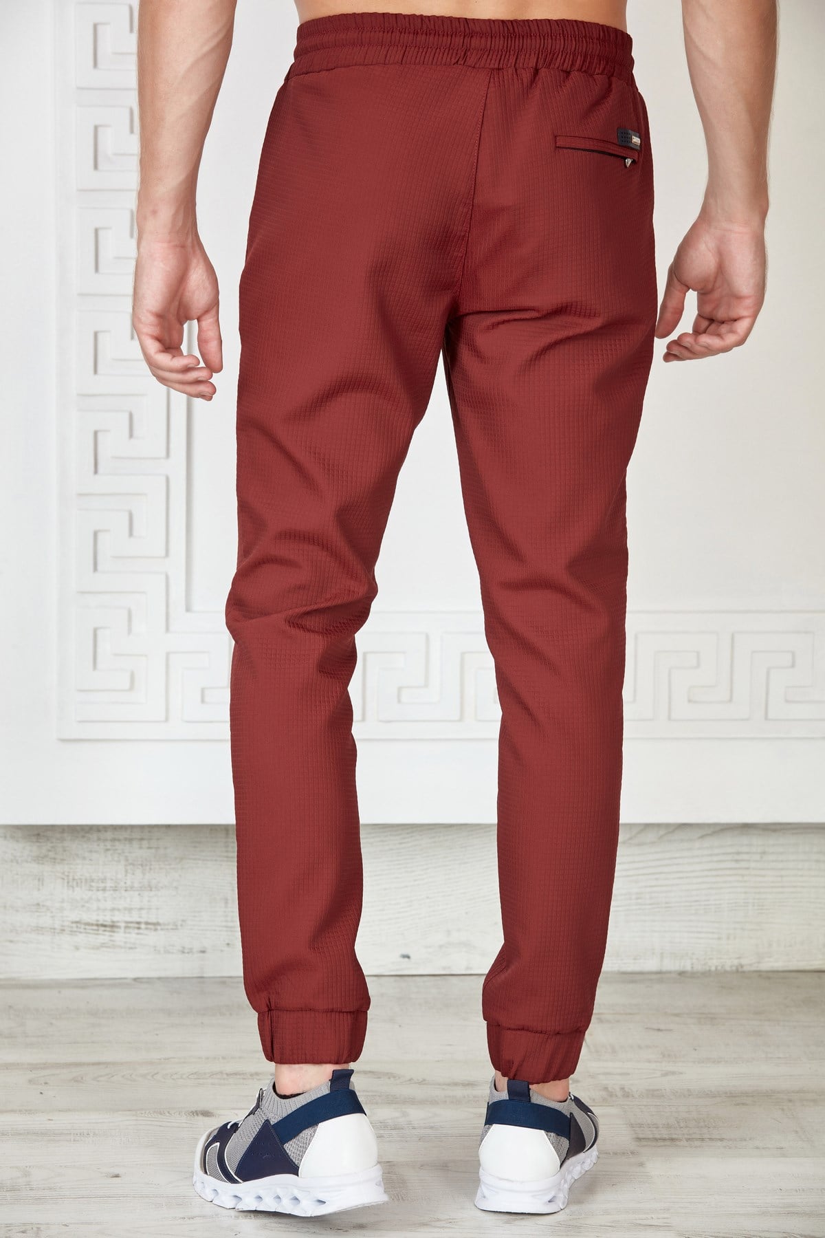 Bordo Kare Dokulu Jogger Pantolon