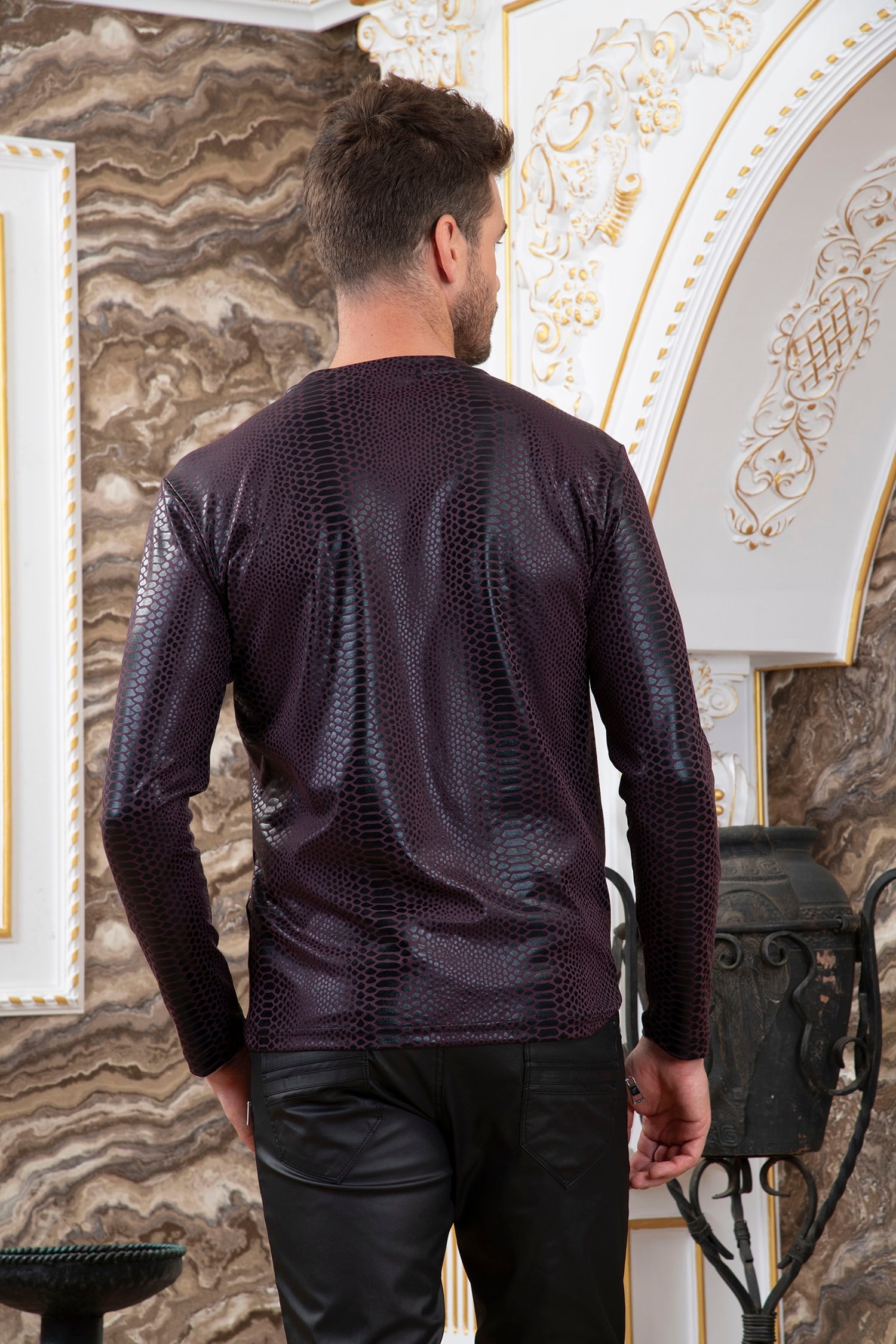 Bordo Siyah Süet Baskı Detaylı Sweatshirt