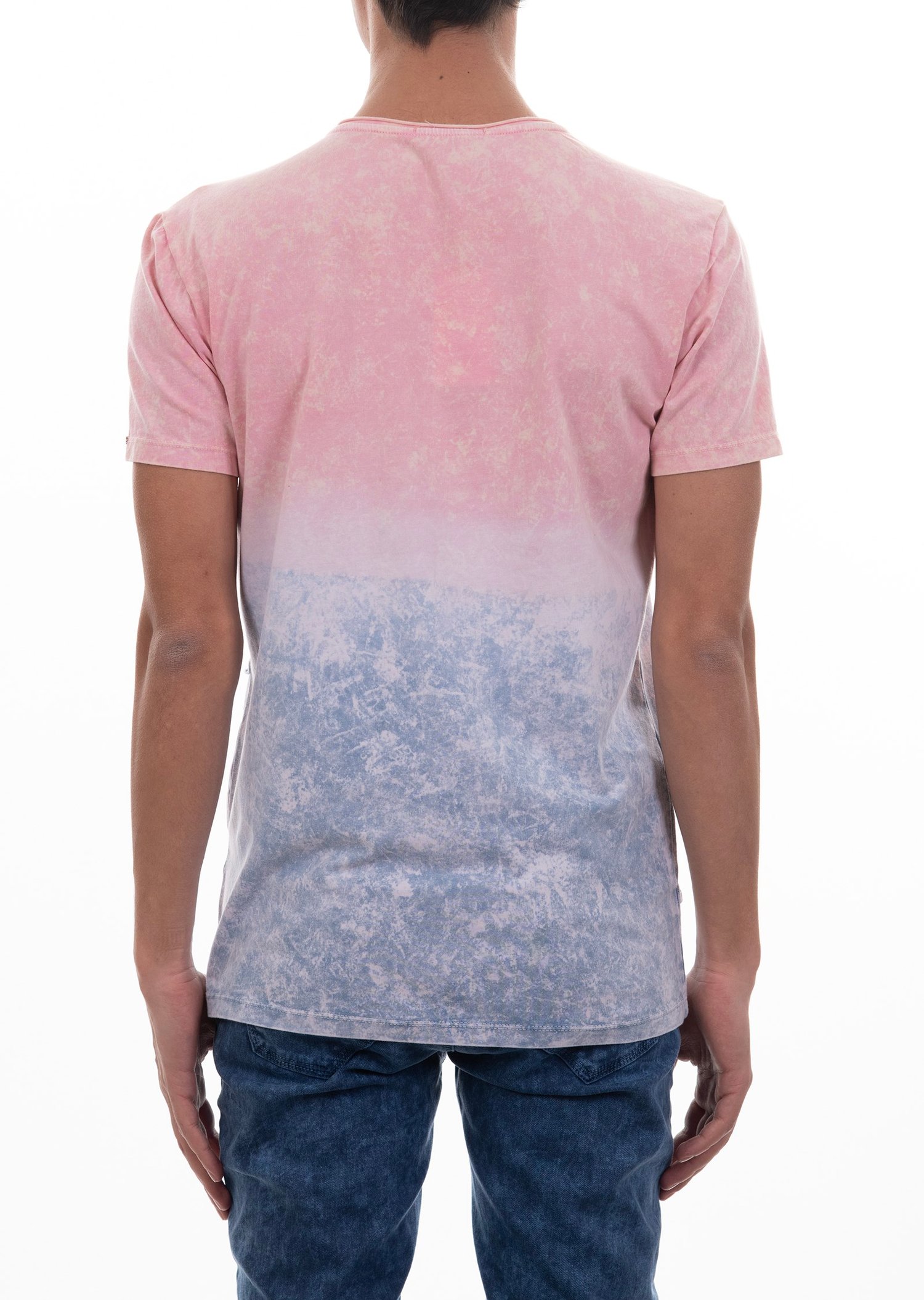 Cepli Eskitme Oval Yaka T-Shirt