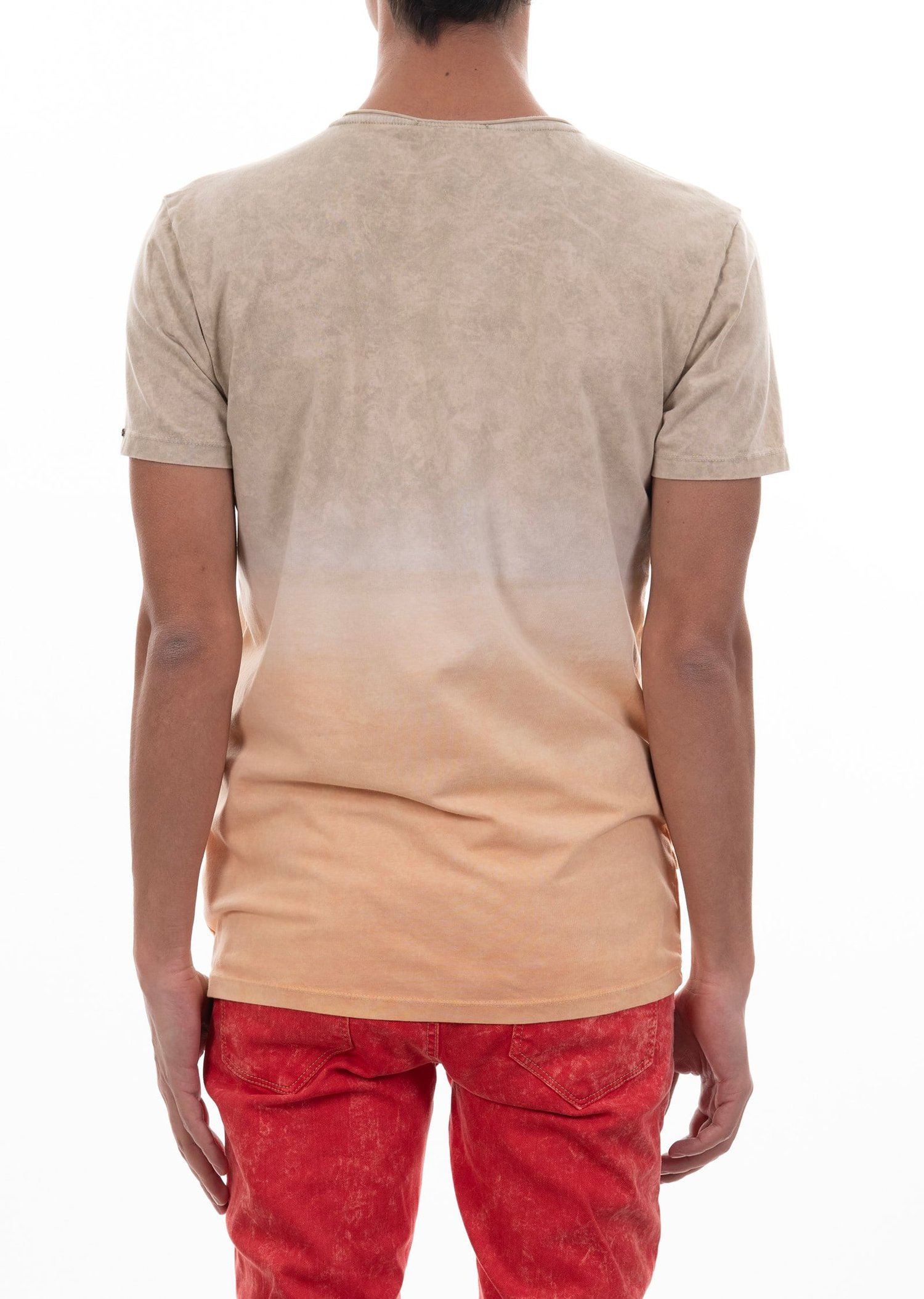 Cepli Eskitme Oval Yaka T-Shirt