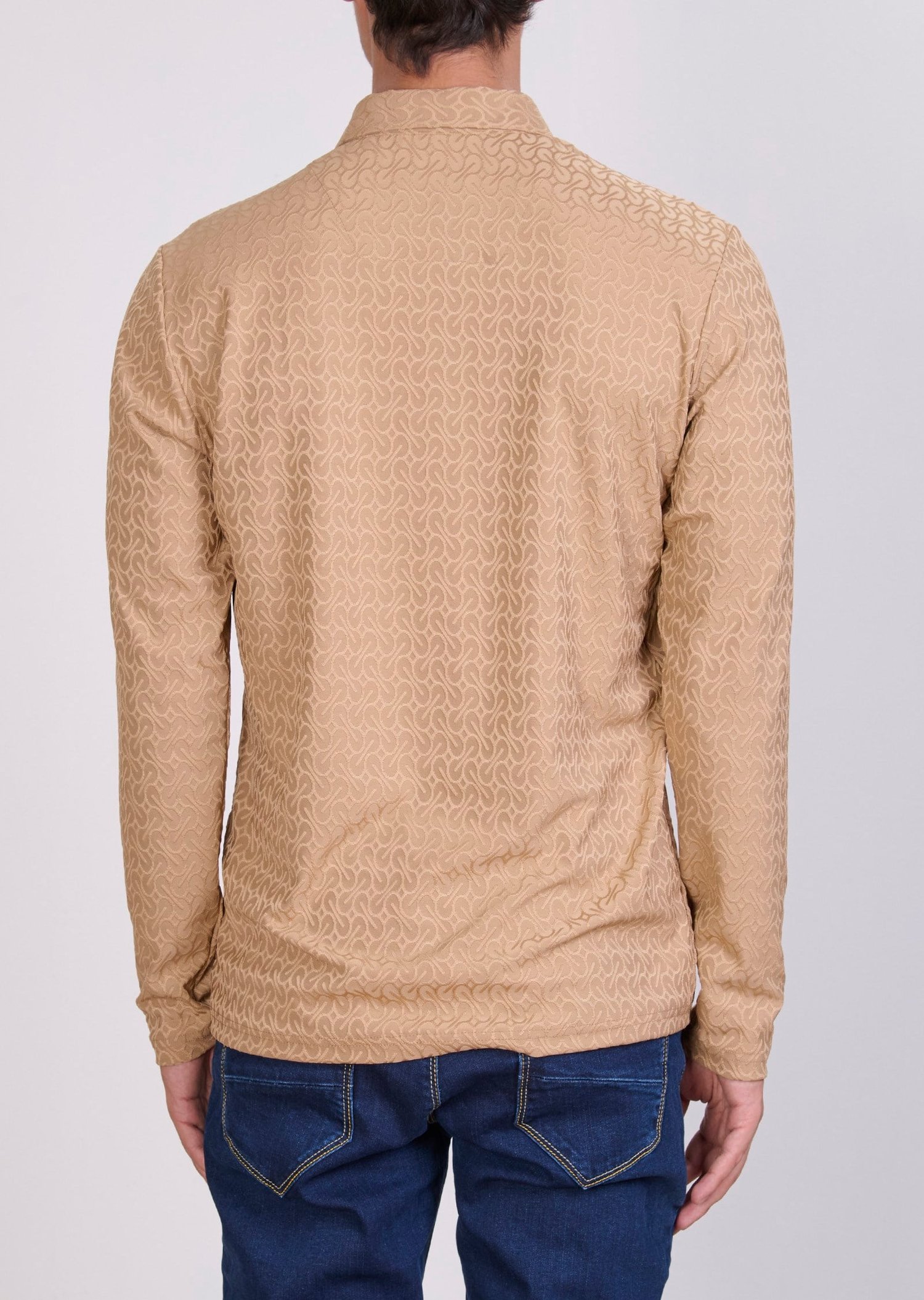Desenli Polo Yaka Bej Sweatshirt