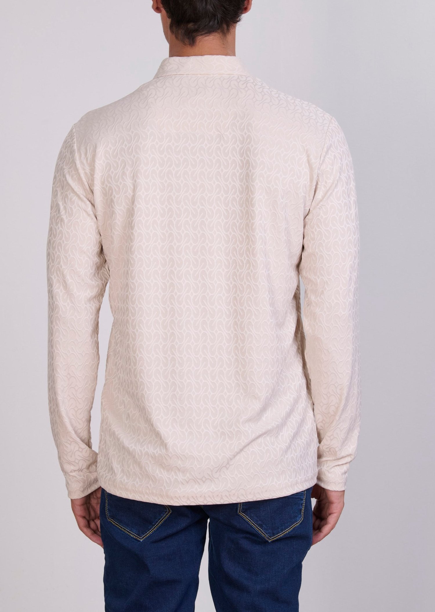 Desenli Polo Yaka Ekru Sweatshirt