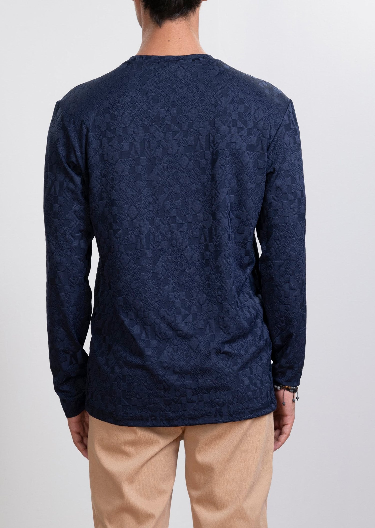 Desenli Polo Yaka Lacivert Sweatshirt