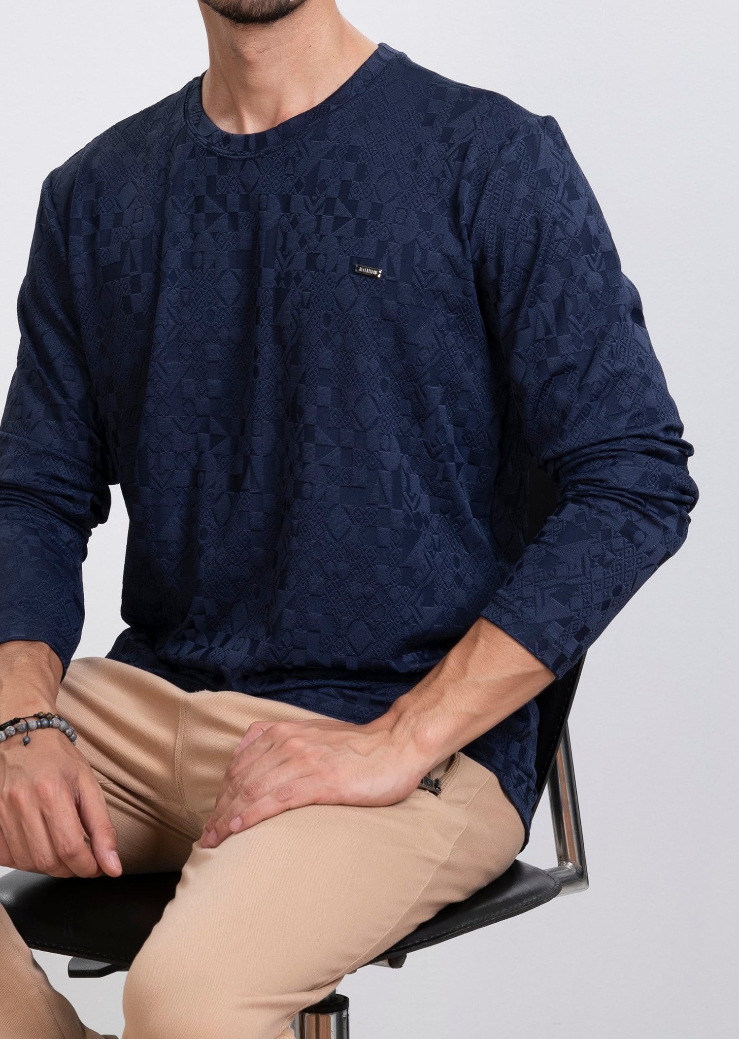 Desenli Polo Yaka Lacivert Sweatshirt