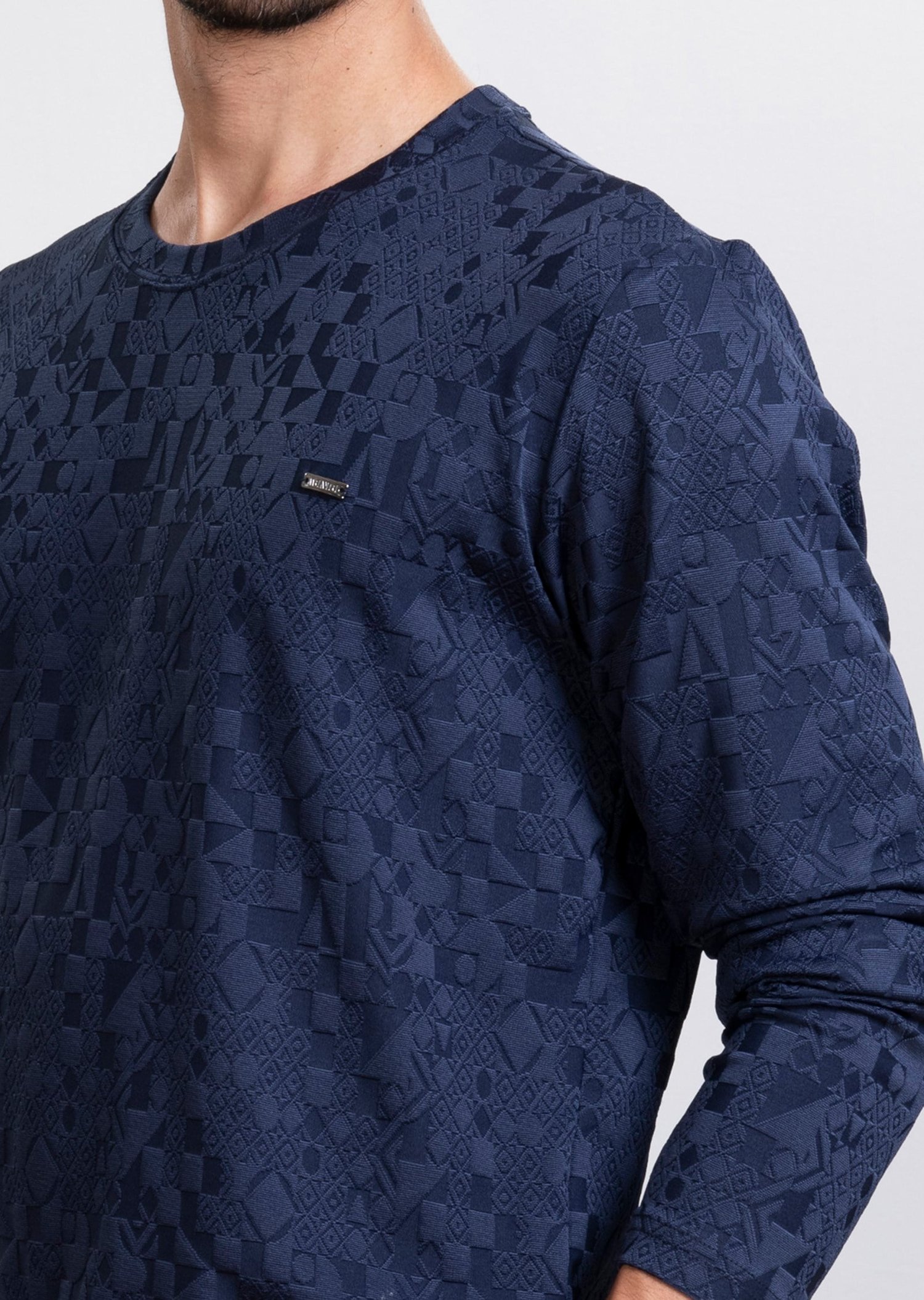 Desenli Polo Yaka Lacivert Sweatshirt