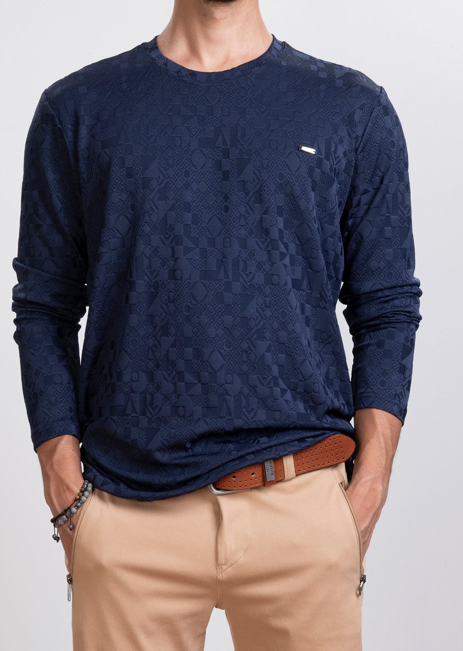 Desenli Polo Yaka Lacivert Sweatshirt