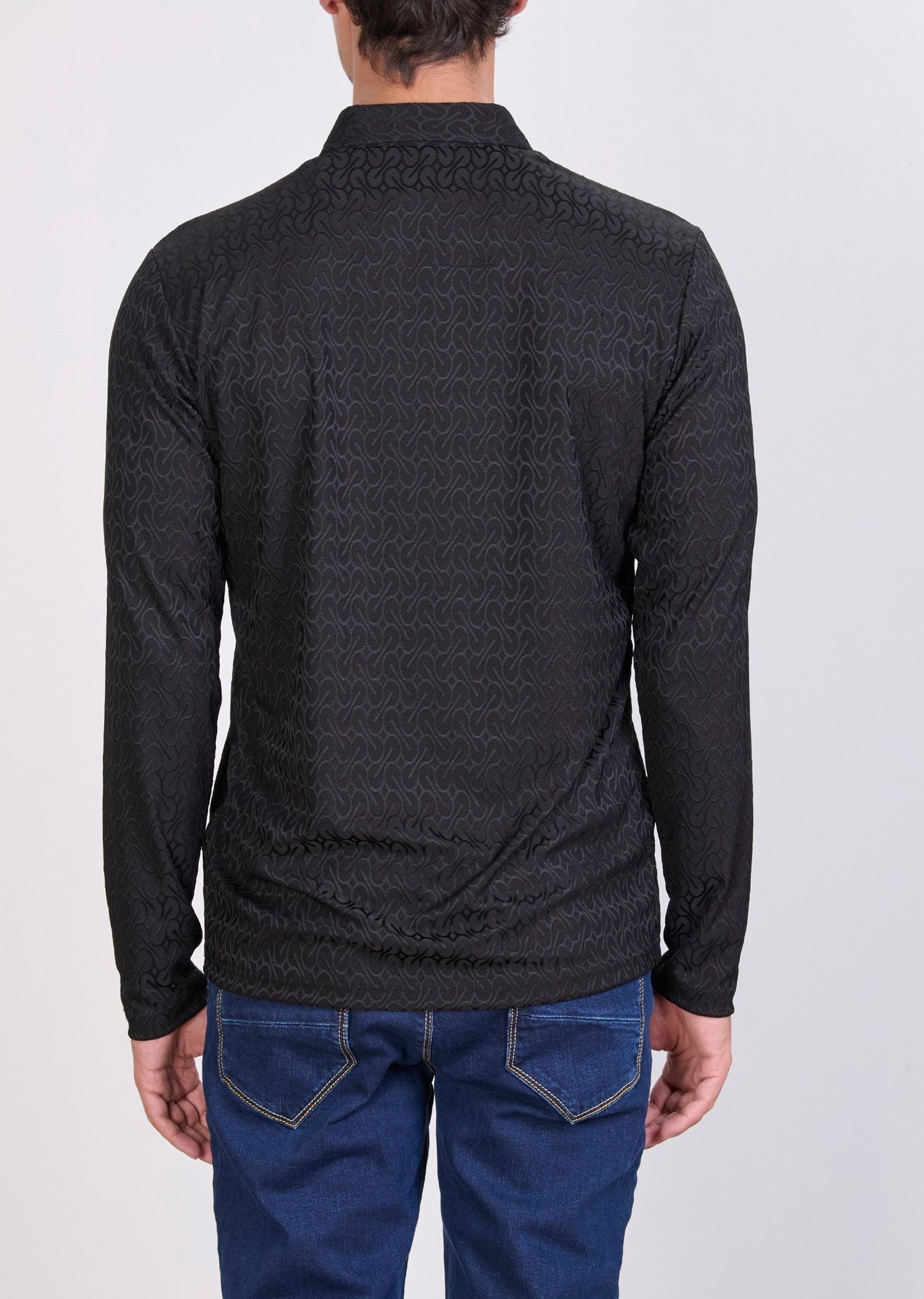 Desenli Polo Yaka Siyah Sweatshirt