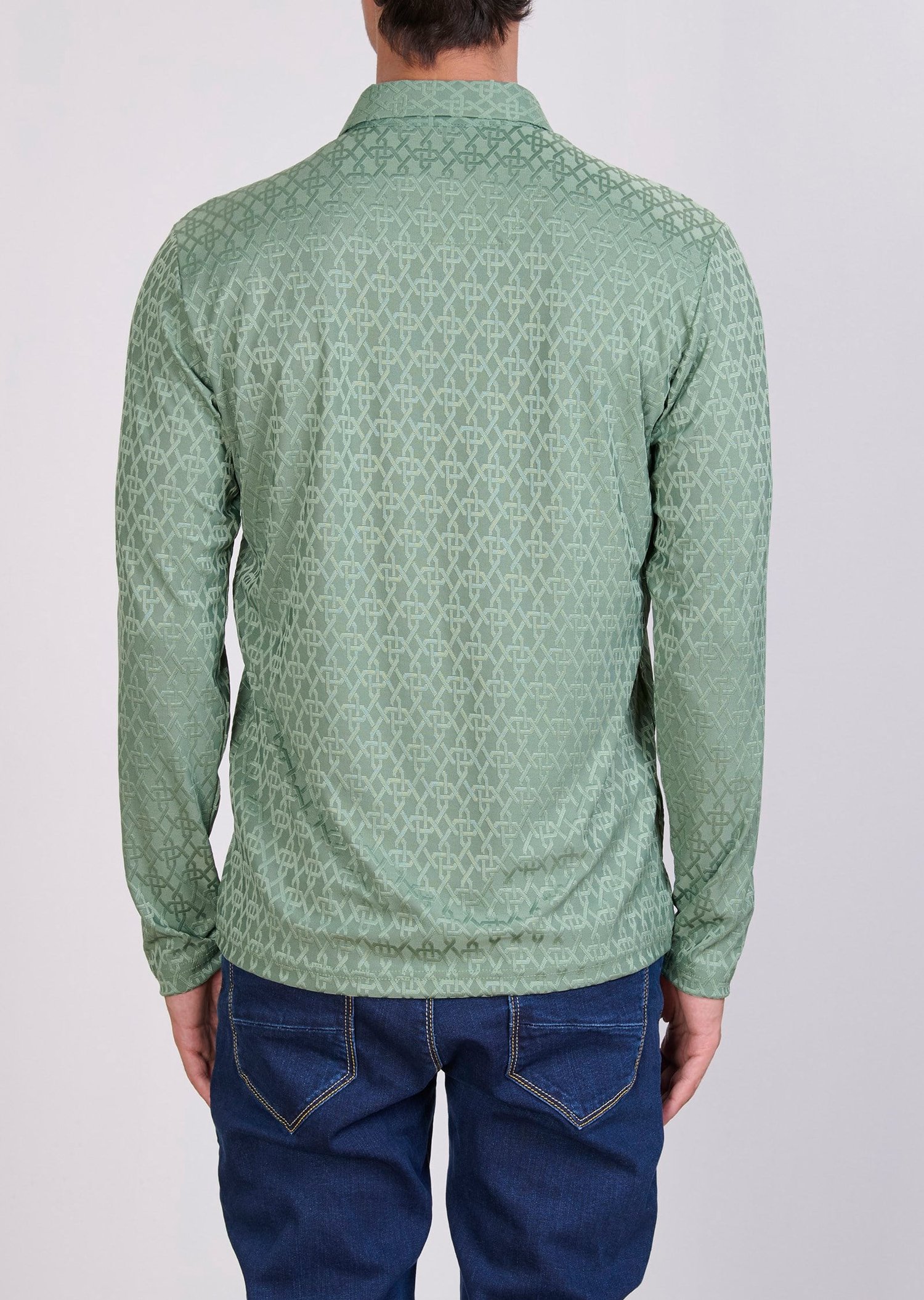 Desenli Polo Yaka Yeşil Sweatshirt