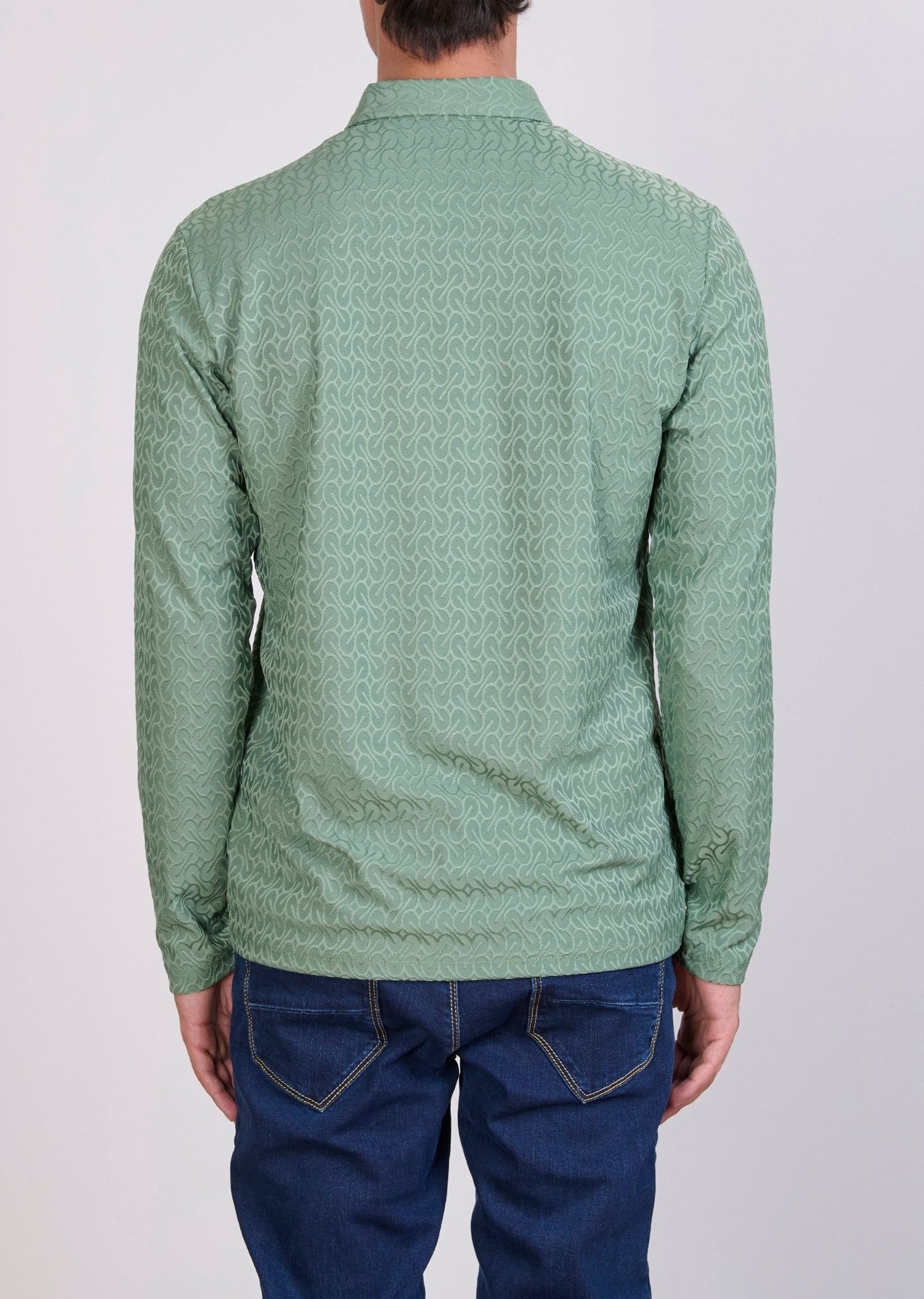 Desenli Polo Yaka Yeşil Sweatshirt