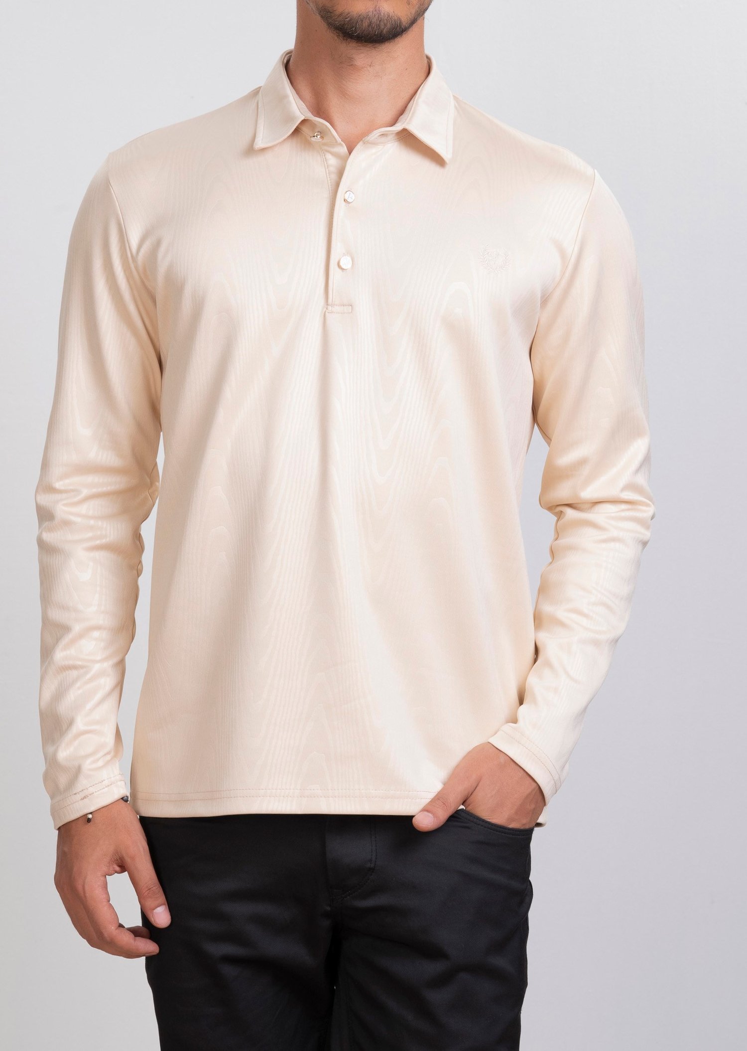 Dokulu Polo Yaka Bej Sweatshirt