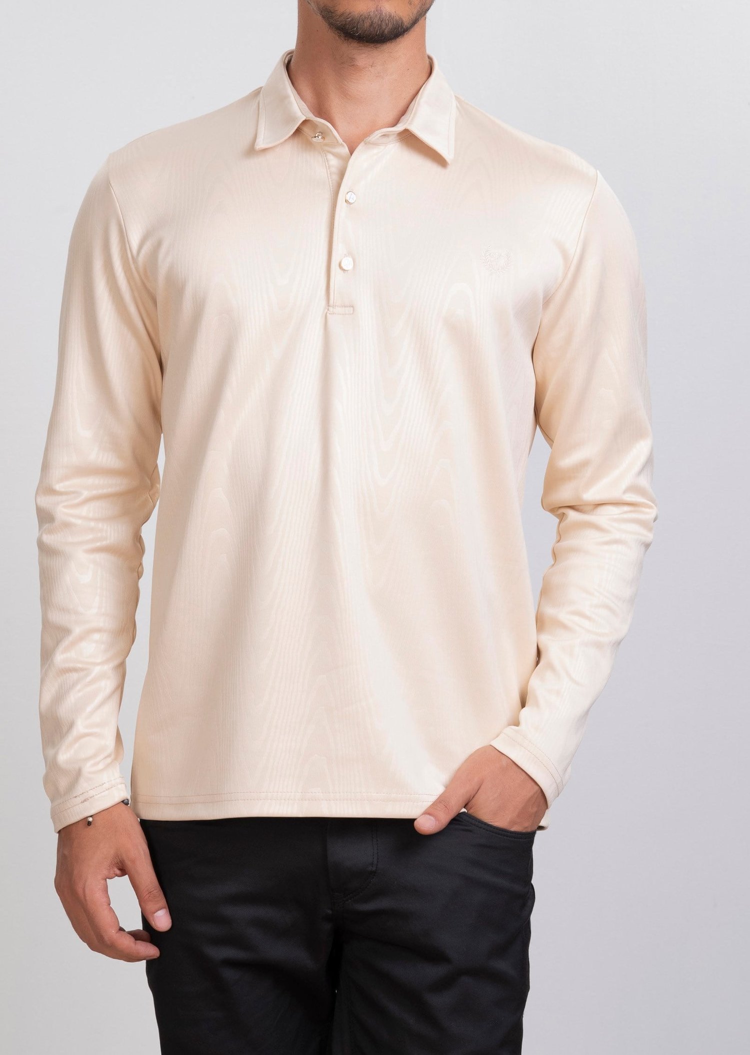 Dokulu Polo Yaka Bej Sweatshirt