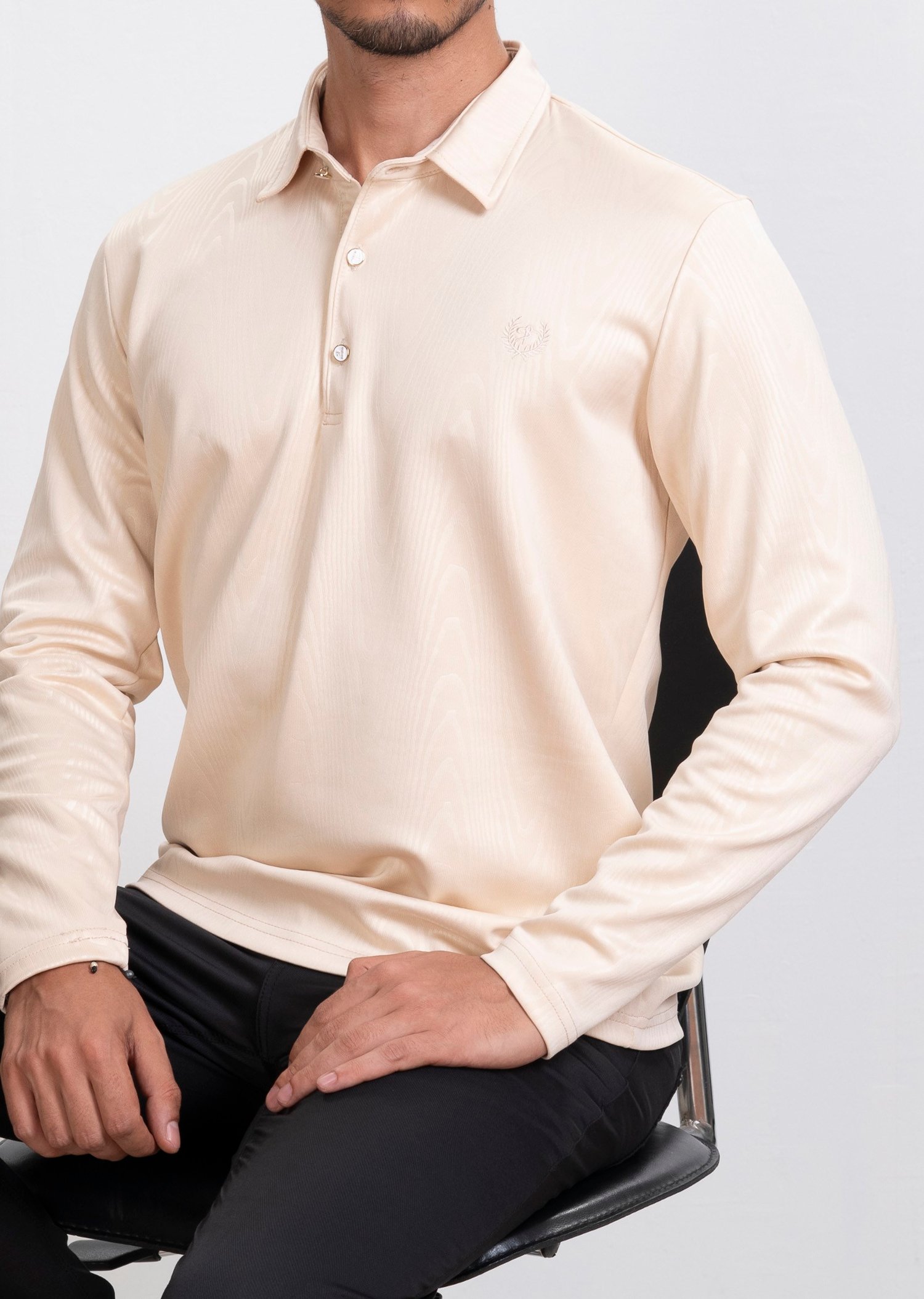 Dokulu Polo Yaka Bej Sweatshirt