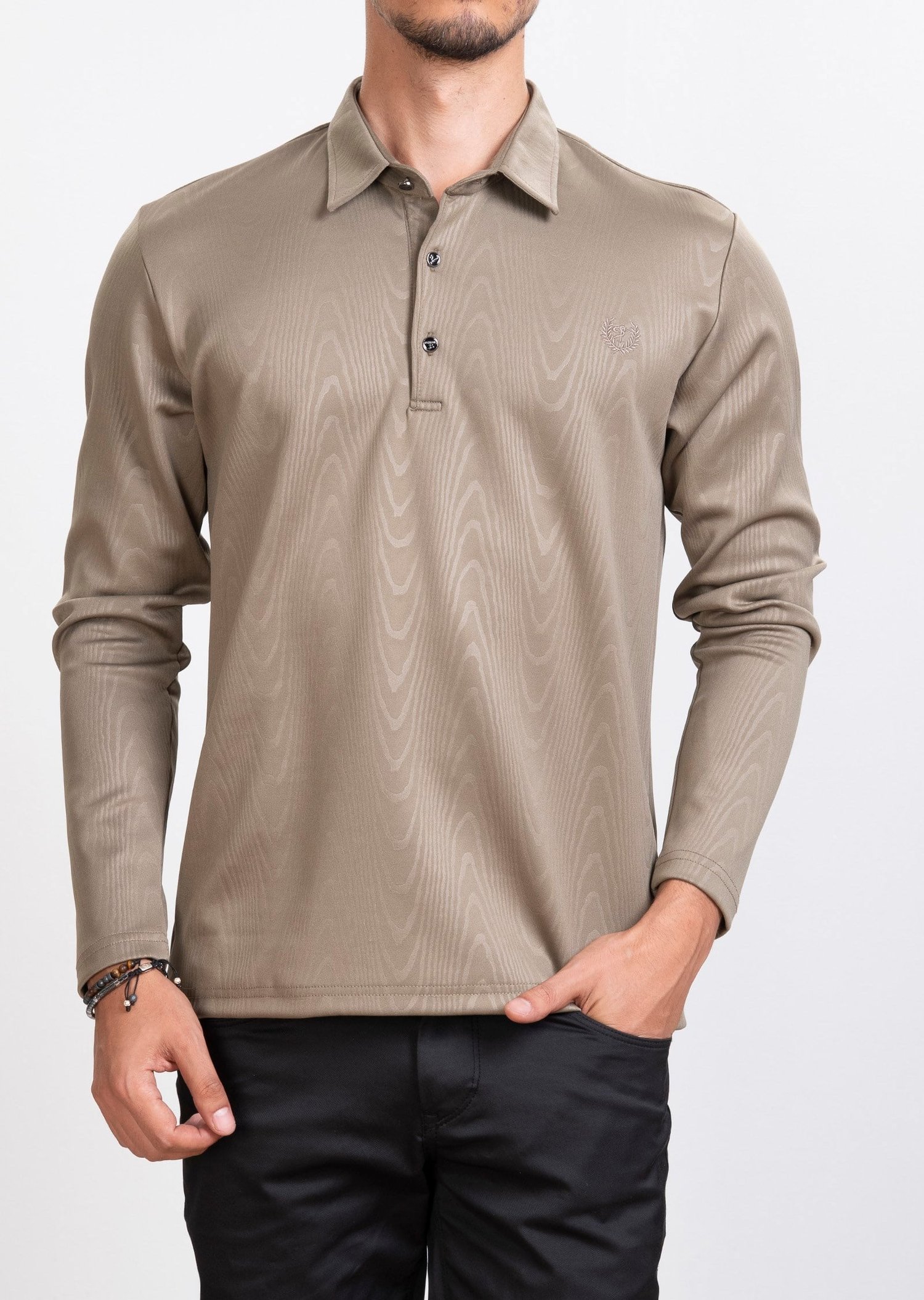 Dokulu Polo Yaka Haki Sweatshirt