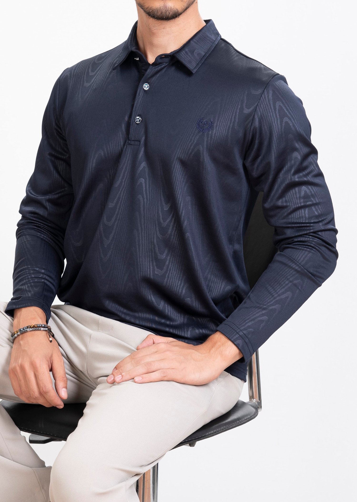Dokulu Polo Yaka Lacivert Sweatshirt