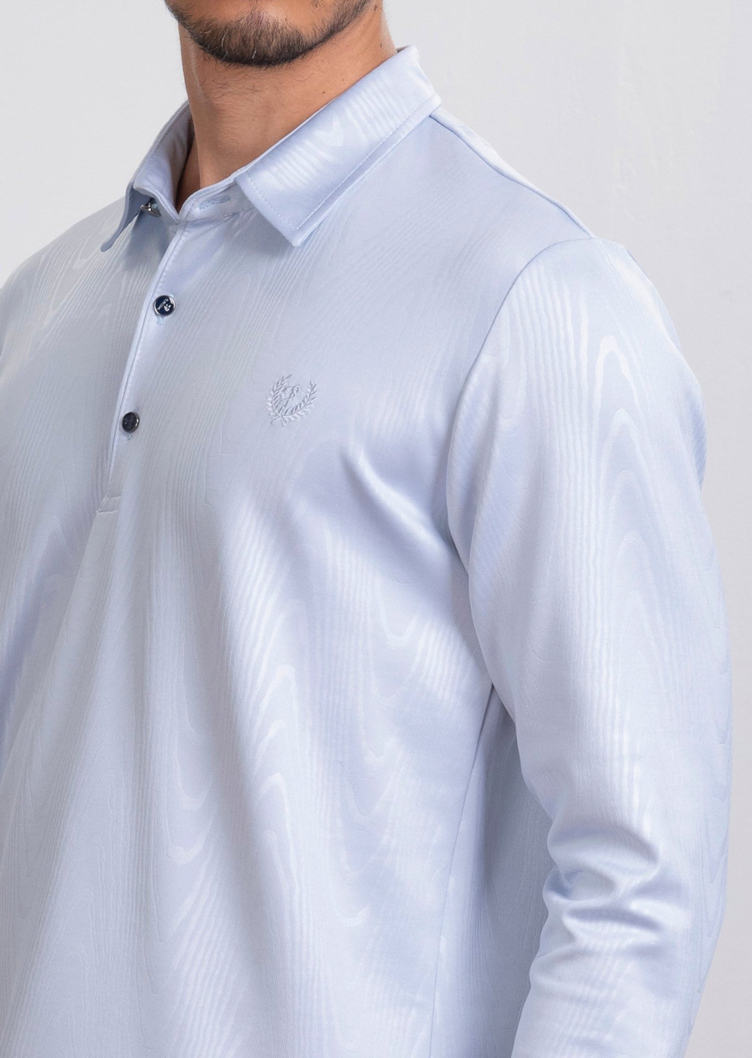Dokulu Polo Yaka Mavi Sweatshirt
