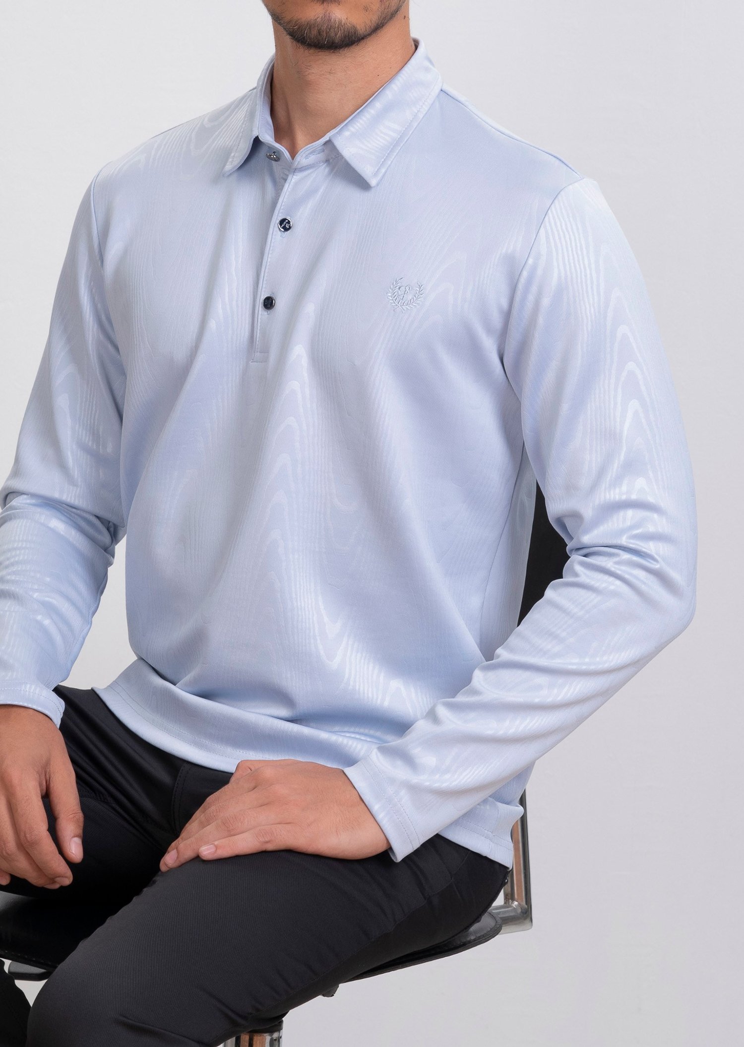 Dokulu Polo Yaka Mavi Sweatshirt