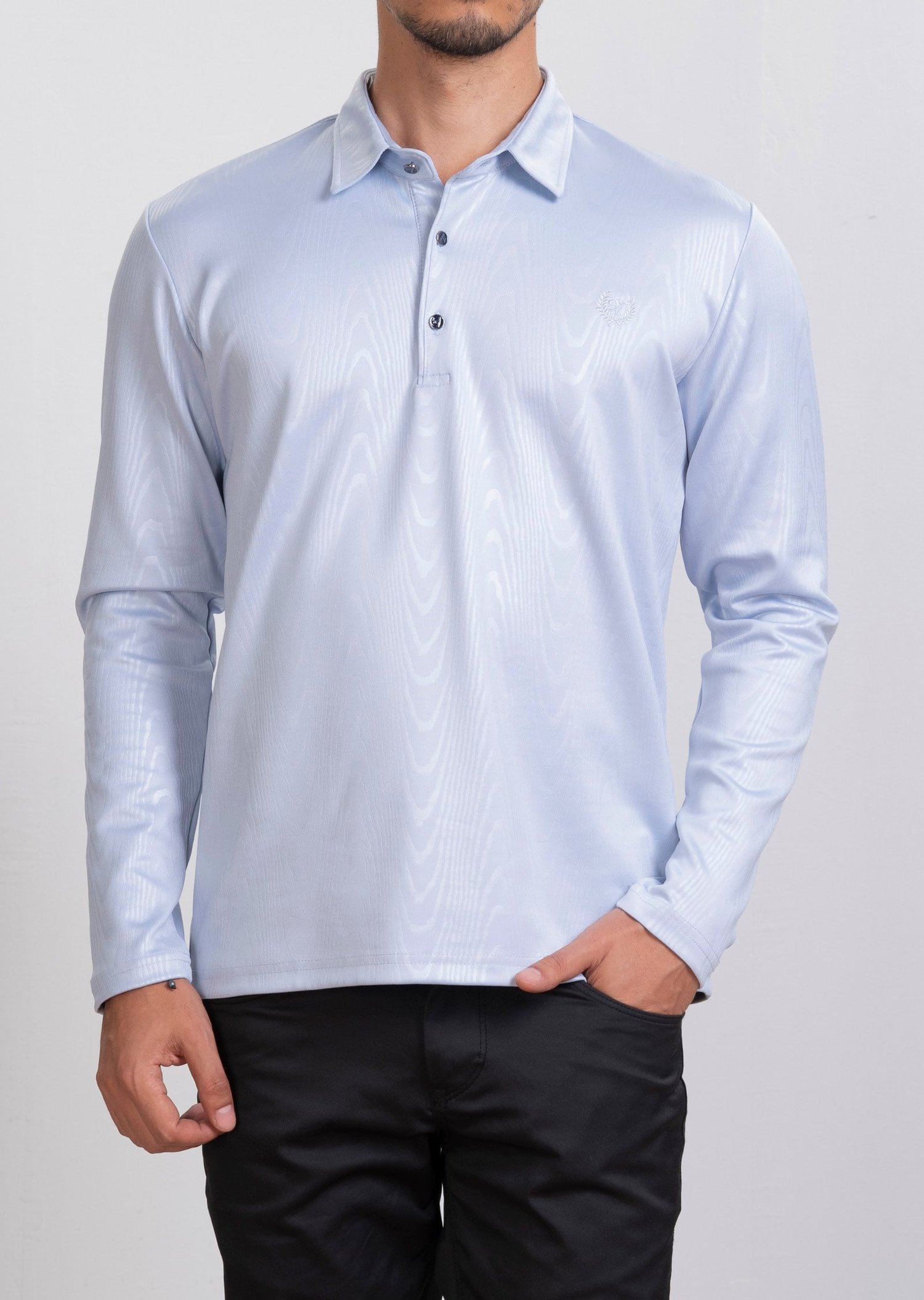 Dokulu Polo Yaka Mavi Sweatshirt