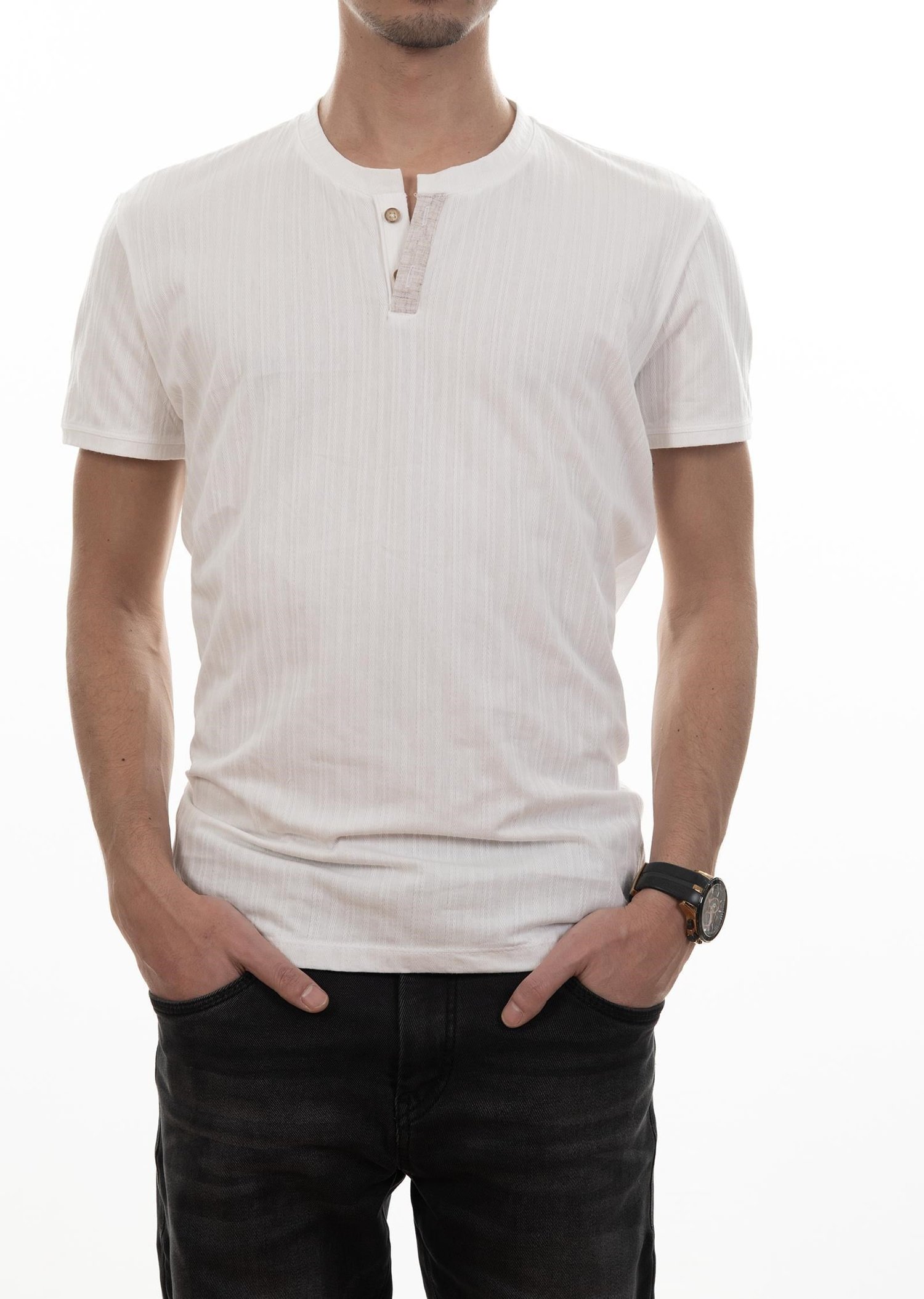Düğmeli Yaka Basic T-Shirt