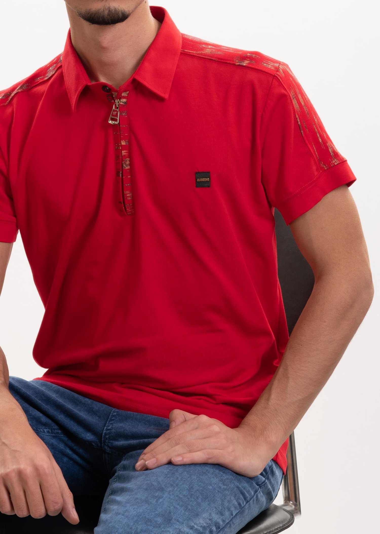 Fermuarlı Kırmızı Polo Yaka T-Shirt
