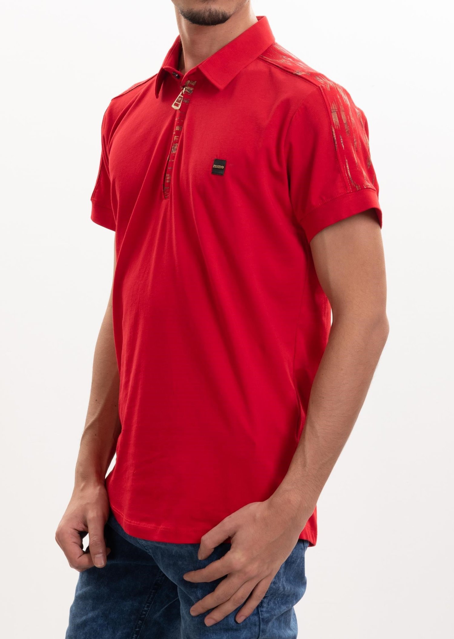 Fermuarlı Kırmızı Polo Yaka T-Shirt