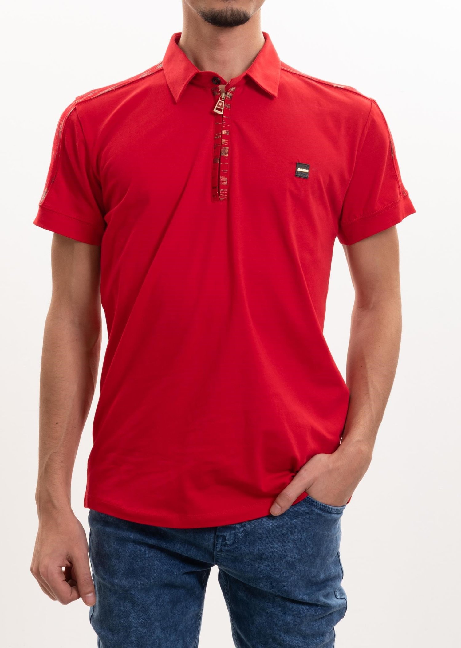 Fermuarlı Kırmızı Polo Yaka T-Shirt