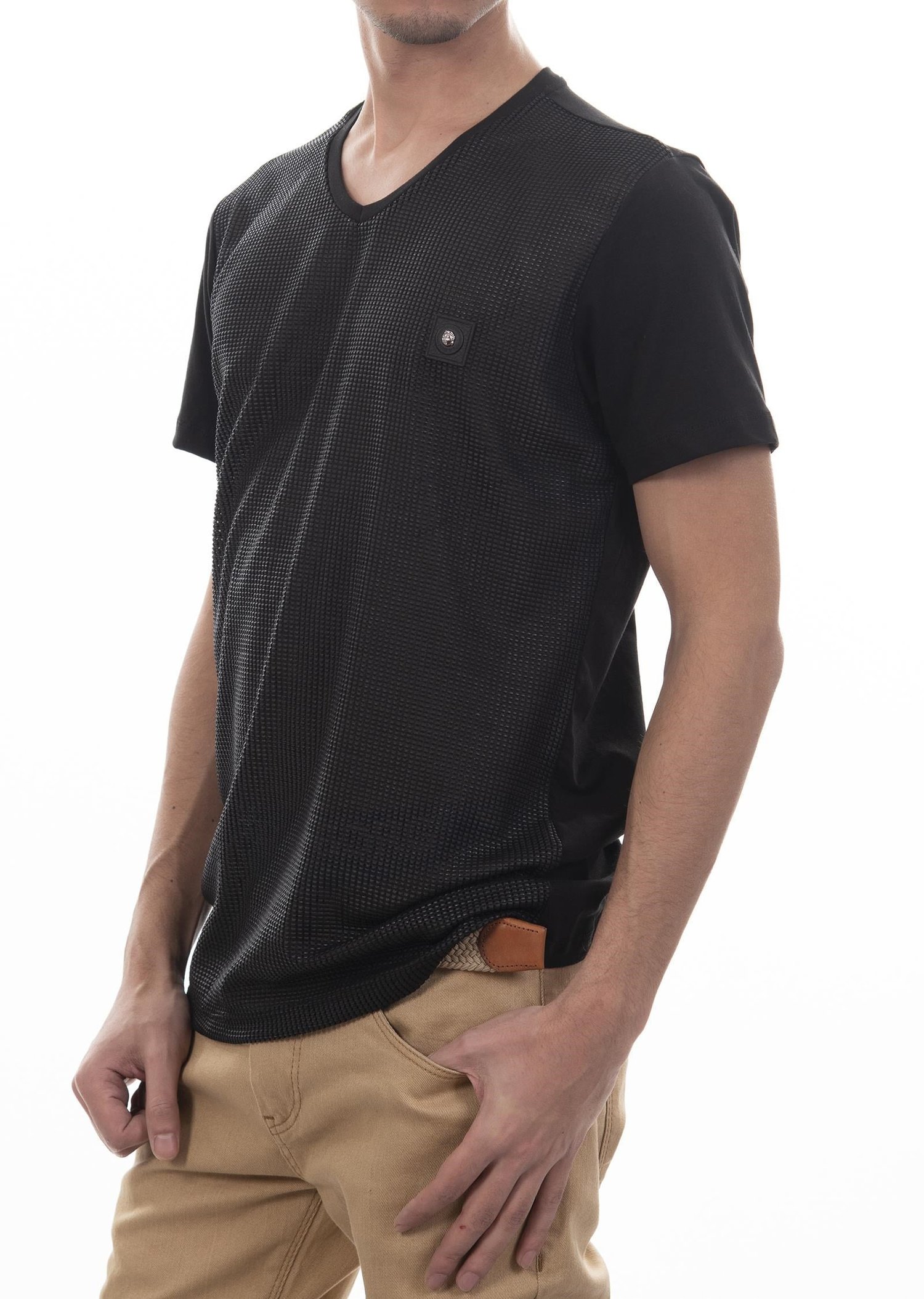 Fileli Siyah T-Shirt