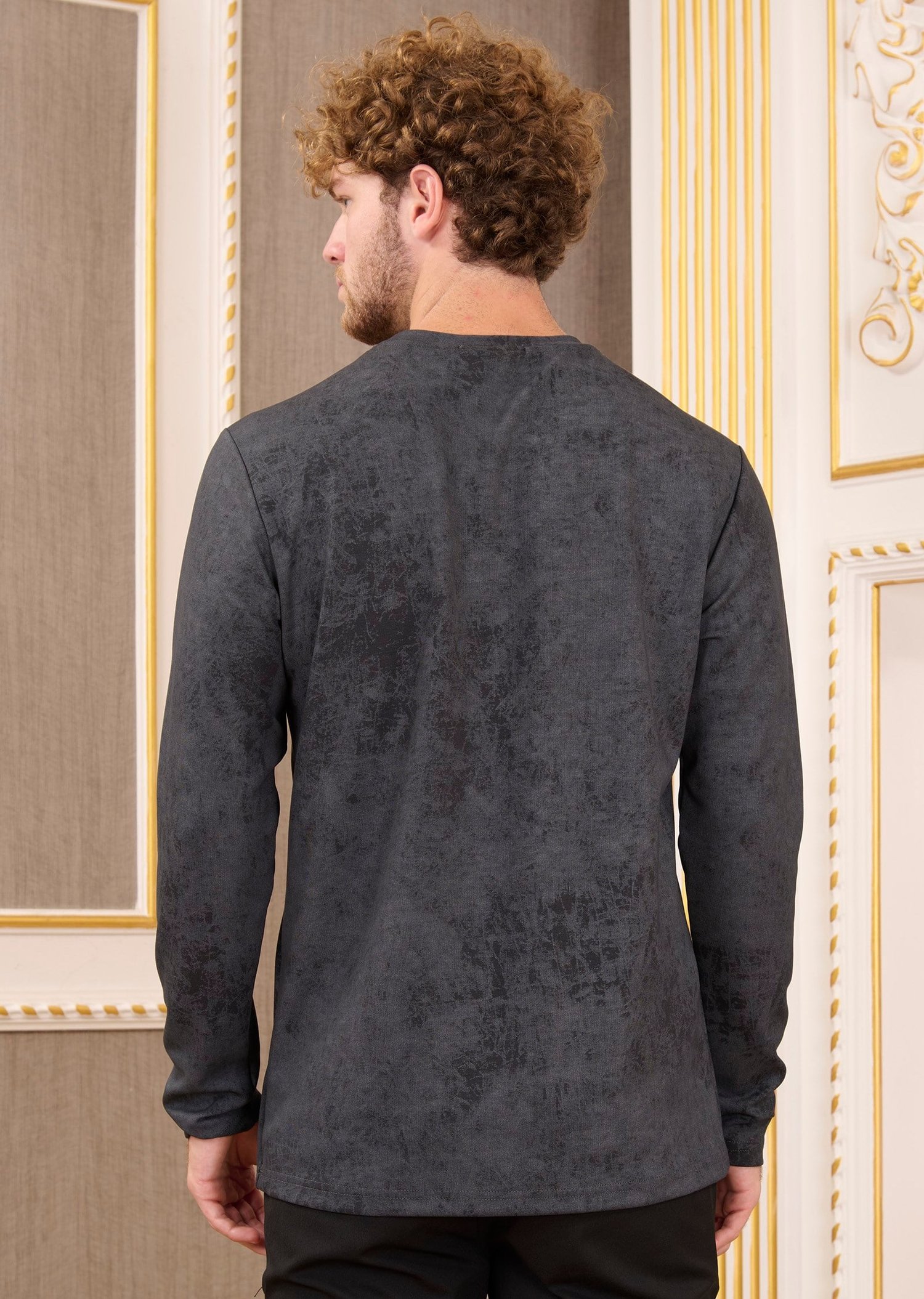 Gri Degrade Bisiklet Yaka Bi-Stretch İnterlok Sweatshirt