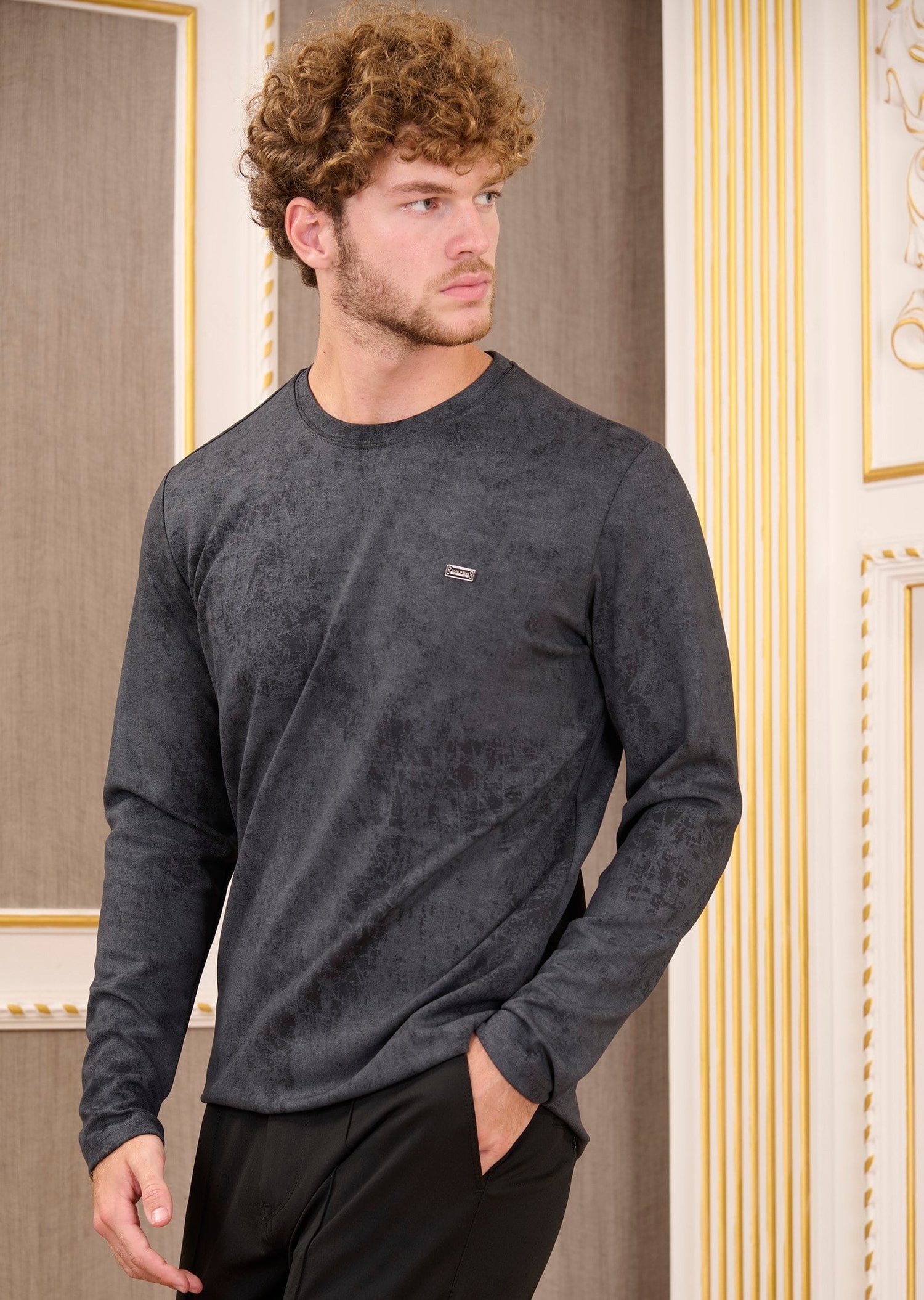 Gri Degrade Bisiklet Yaka Bi-Stretch İnterlok Sweatshirt