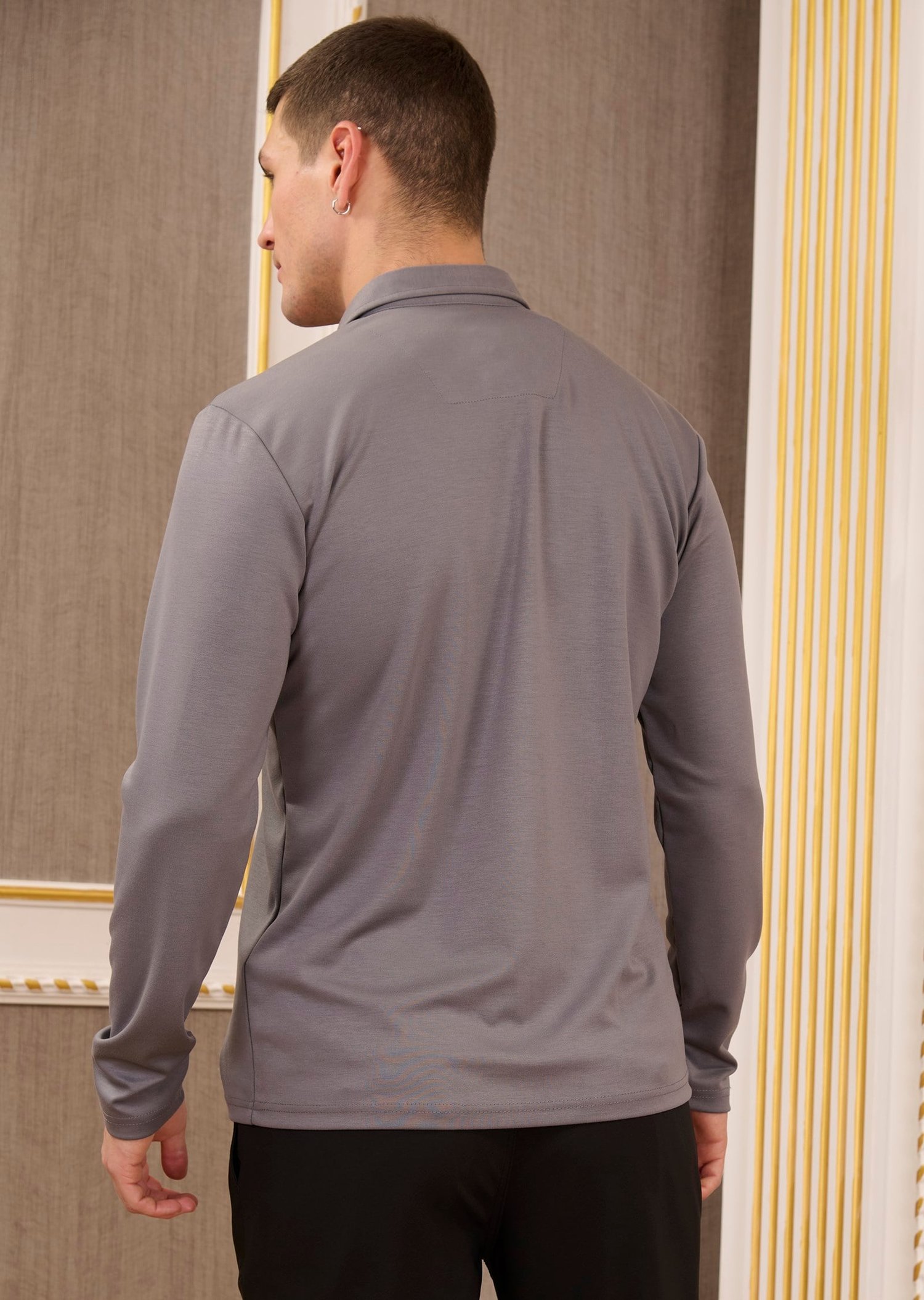 Gri Polo Yaka Bi Stretch İnterlok Sweatshirt