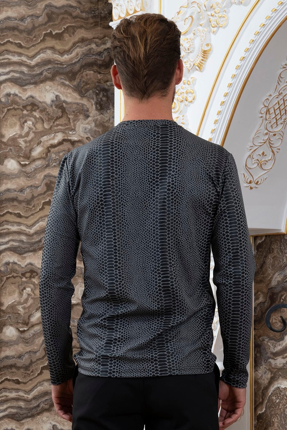 Gri Siyah Süet Baskı Detaylı Sweatshirt