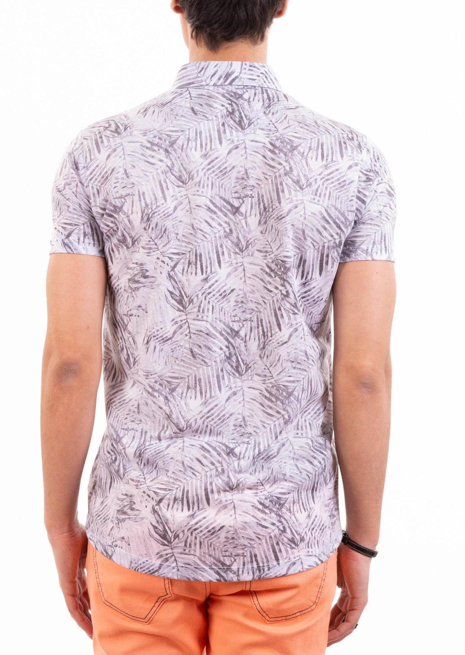Gri Yaprak Desenli Polo Yaka T-Shirt