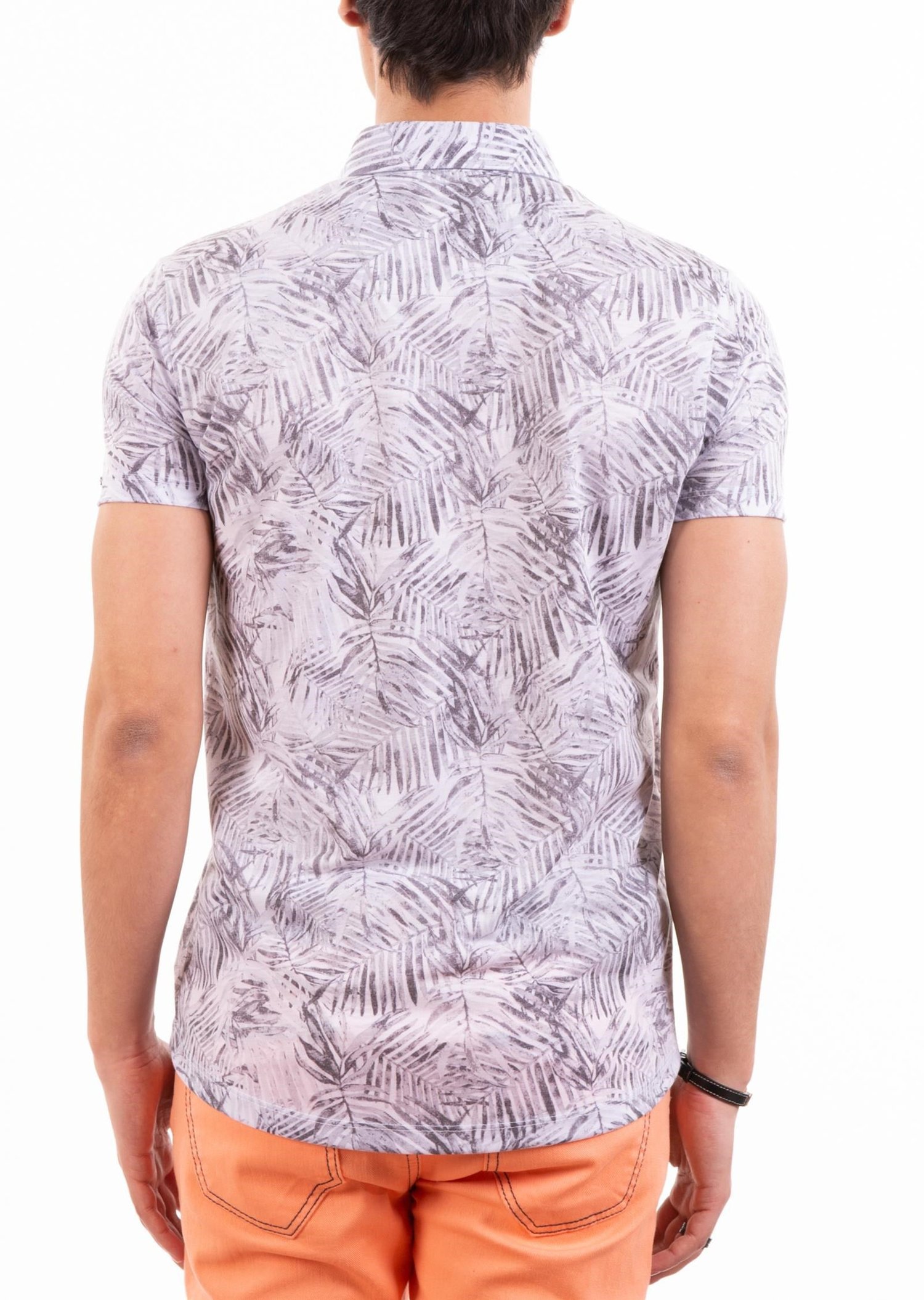Gri Yaprak Desenli Polo Yaka T-Shirt