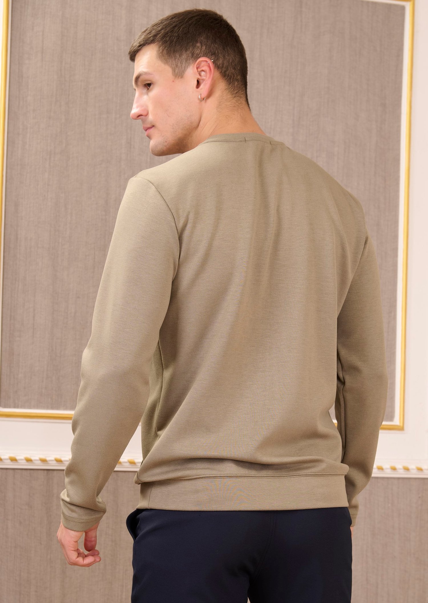Haki Bisiklet Yaka Bi-Stretch Nervurlu İnterlok Sweatshirt
