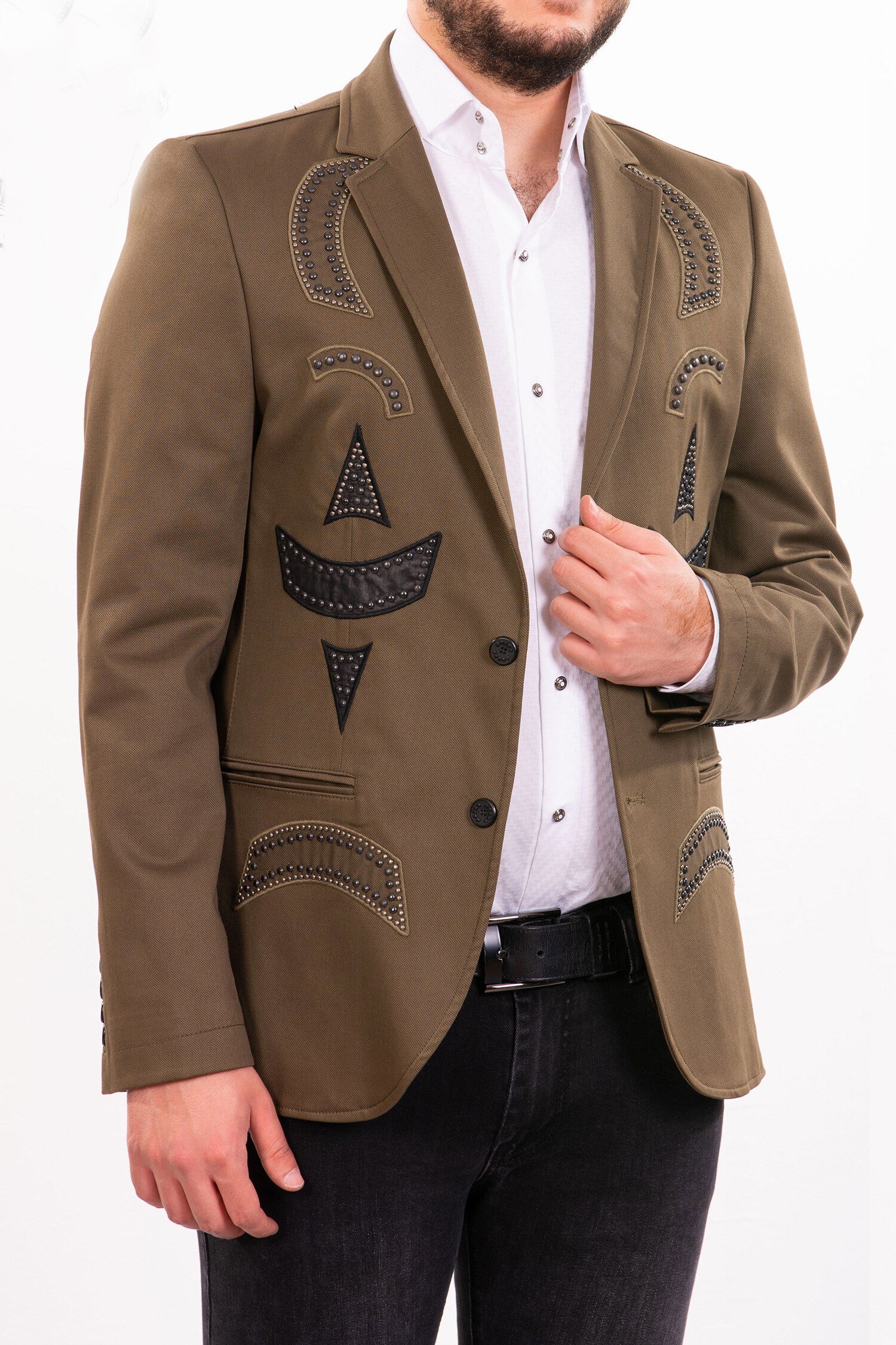 Haki Zımba Detaylı Blazer Ceket