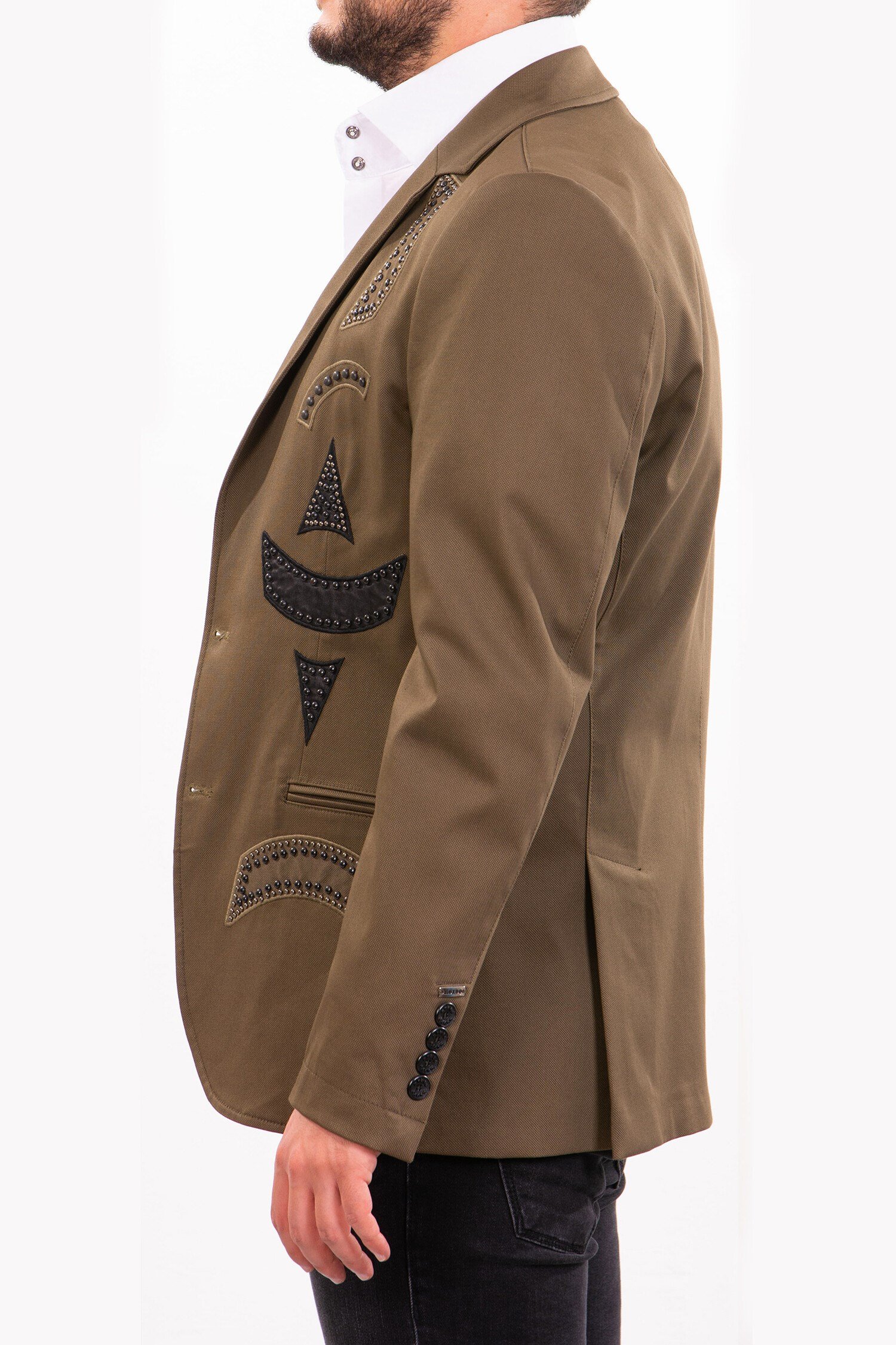 Haki Zımba Detaylı Blazer Ceket