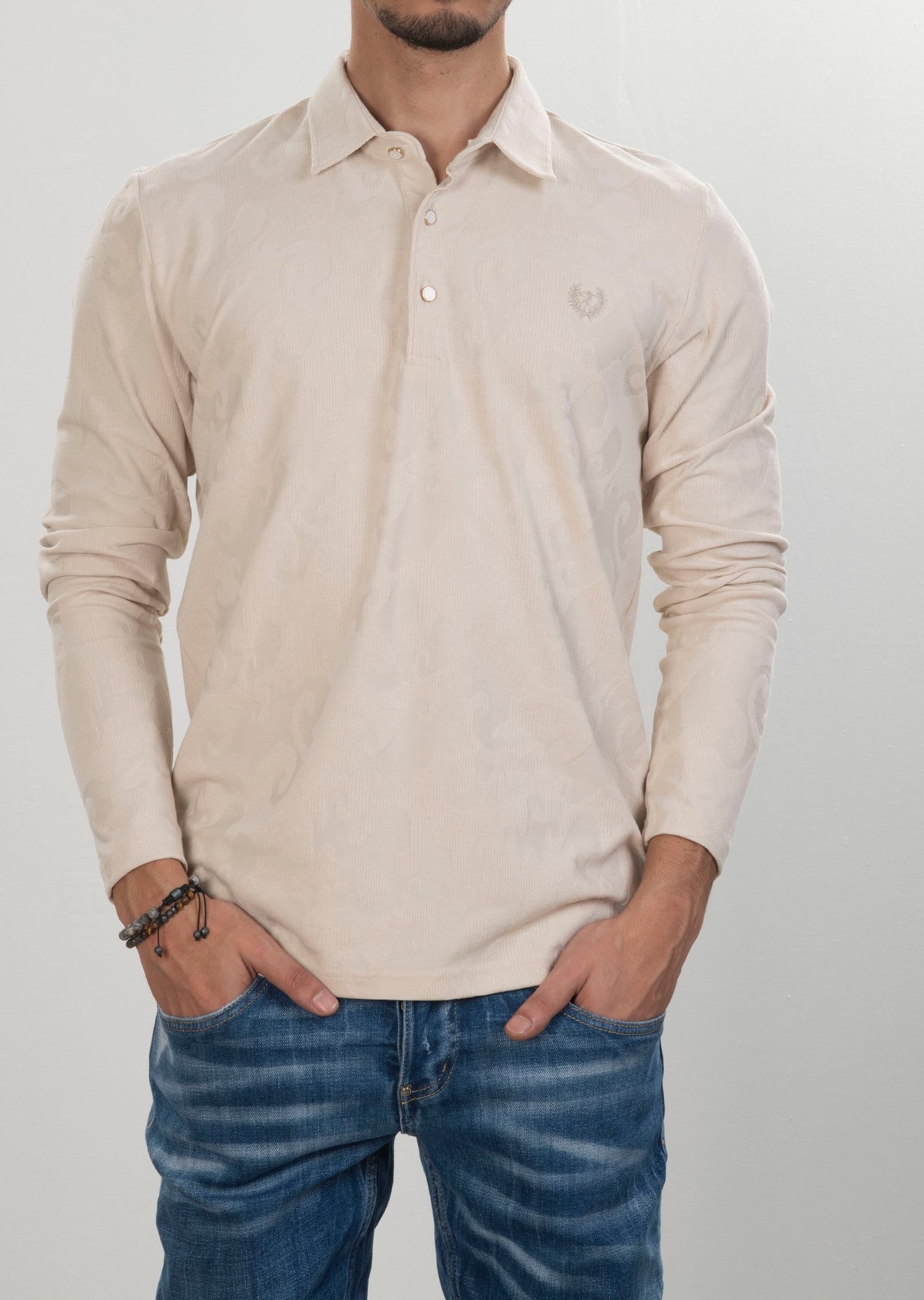 Kabartma Baskılı Bej Sweatshirt