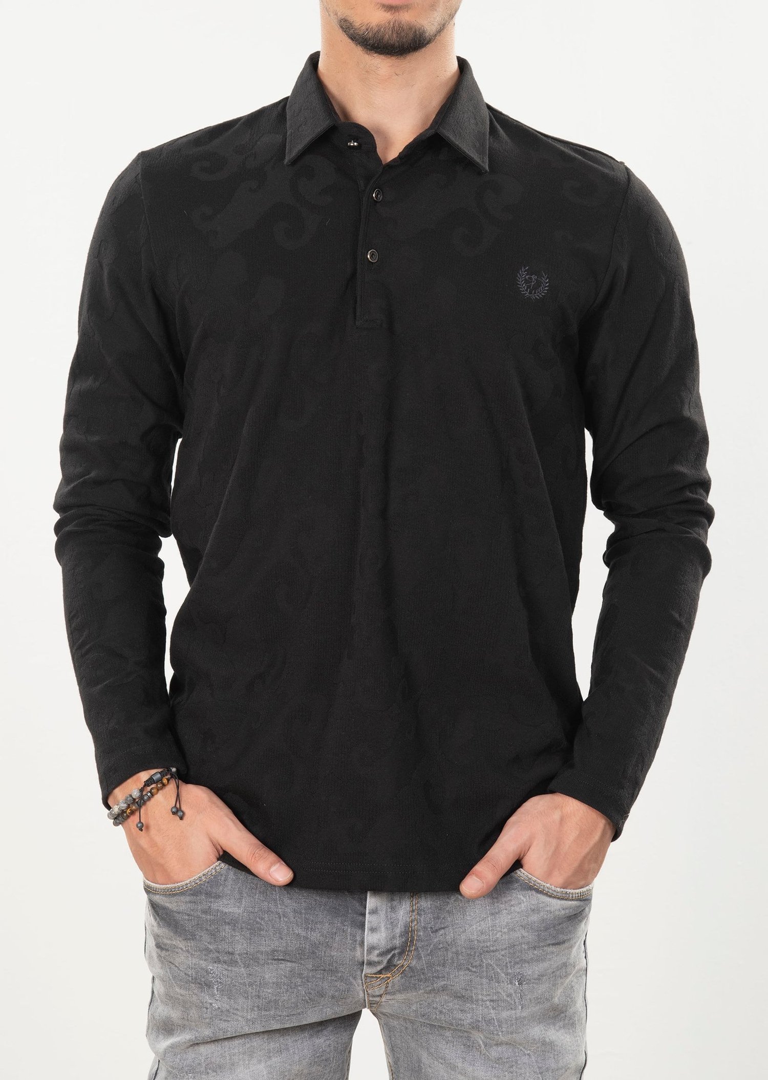 Kabartma Baskılı Siyah Sweatshirt