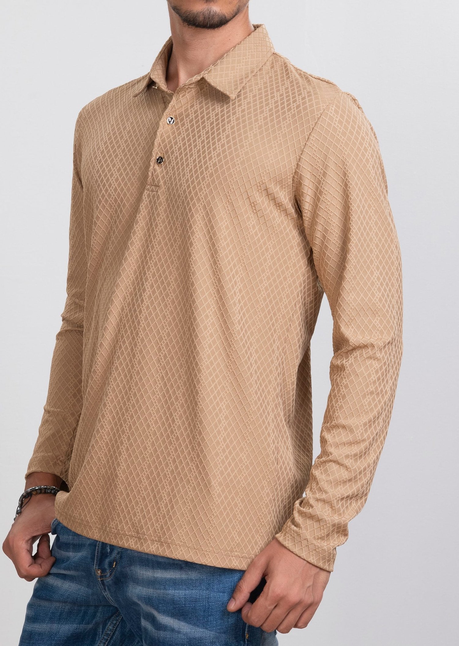 Kabartma Desenli Bej Sweatshirt