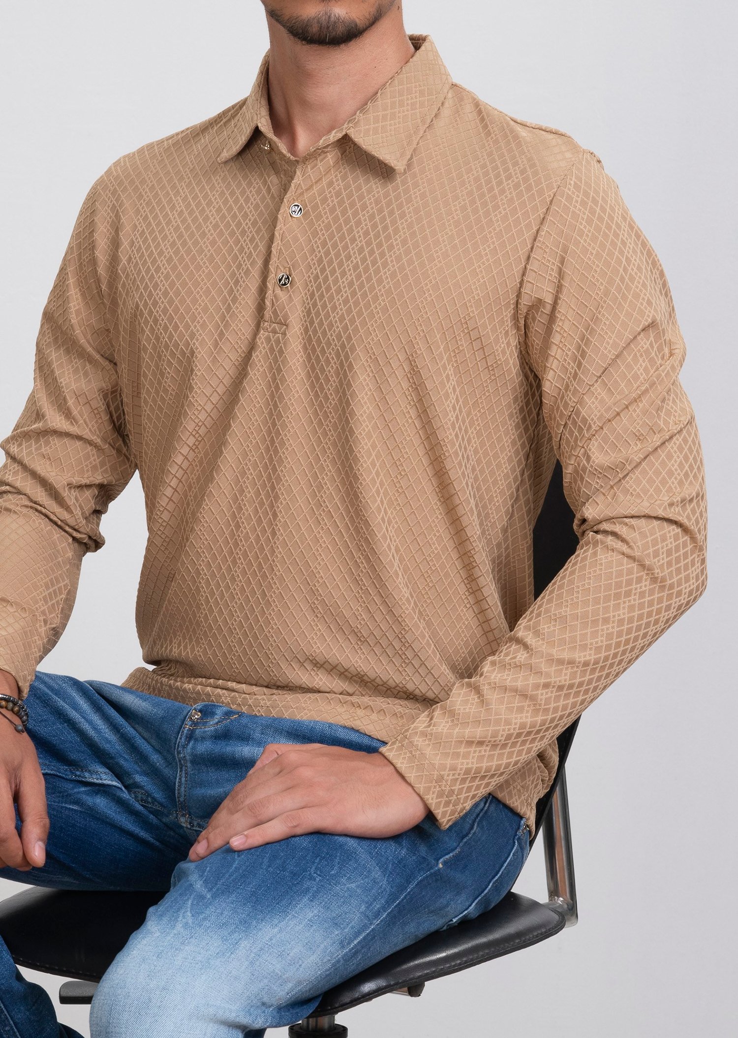 Kabartma Desenli Bej Sweatshirt