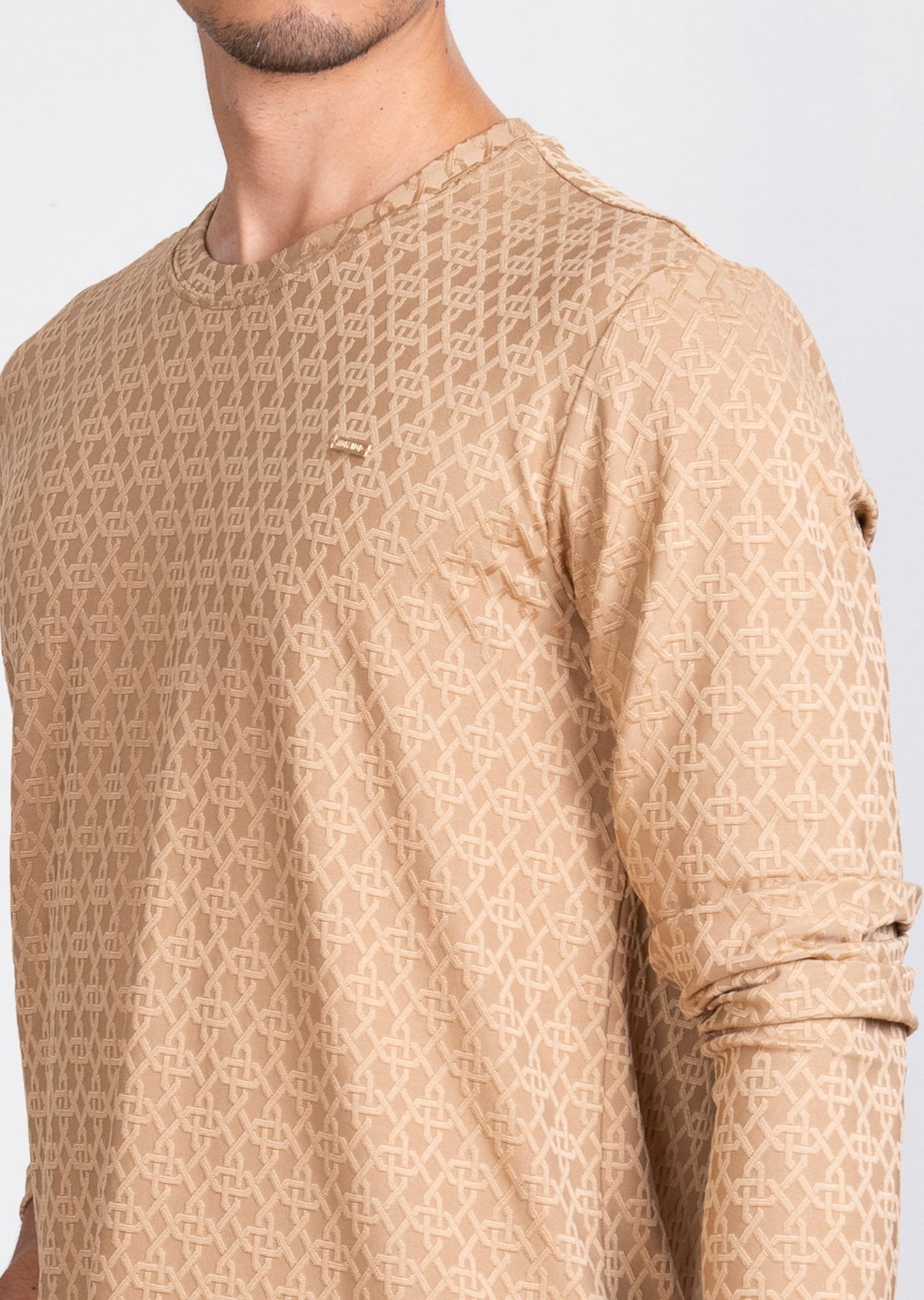Kabartma Desenli Bej Sweatshirt