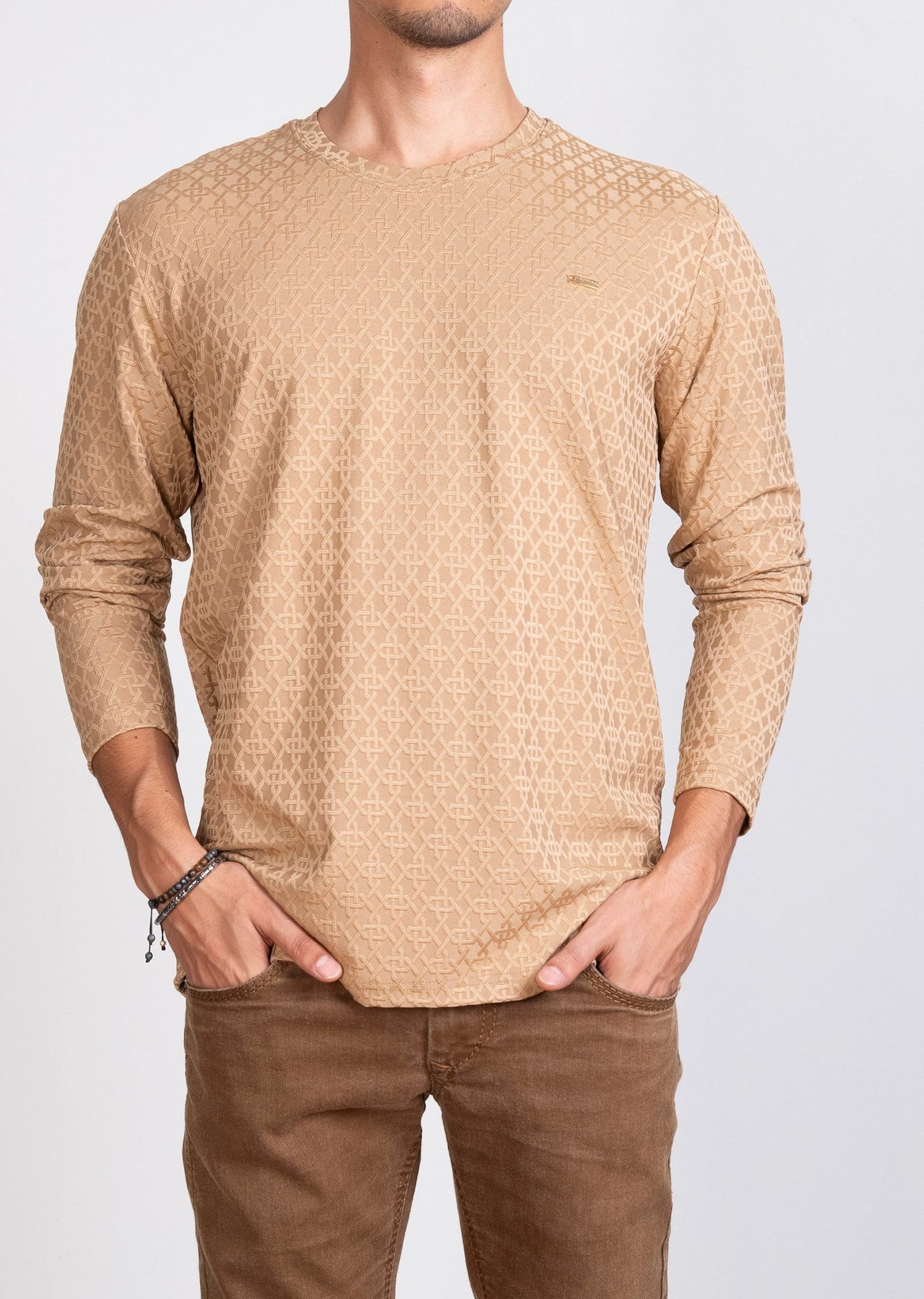 Kabartma Desenli Bej Sweatshirt
