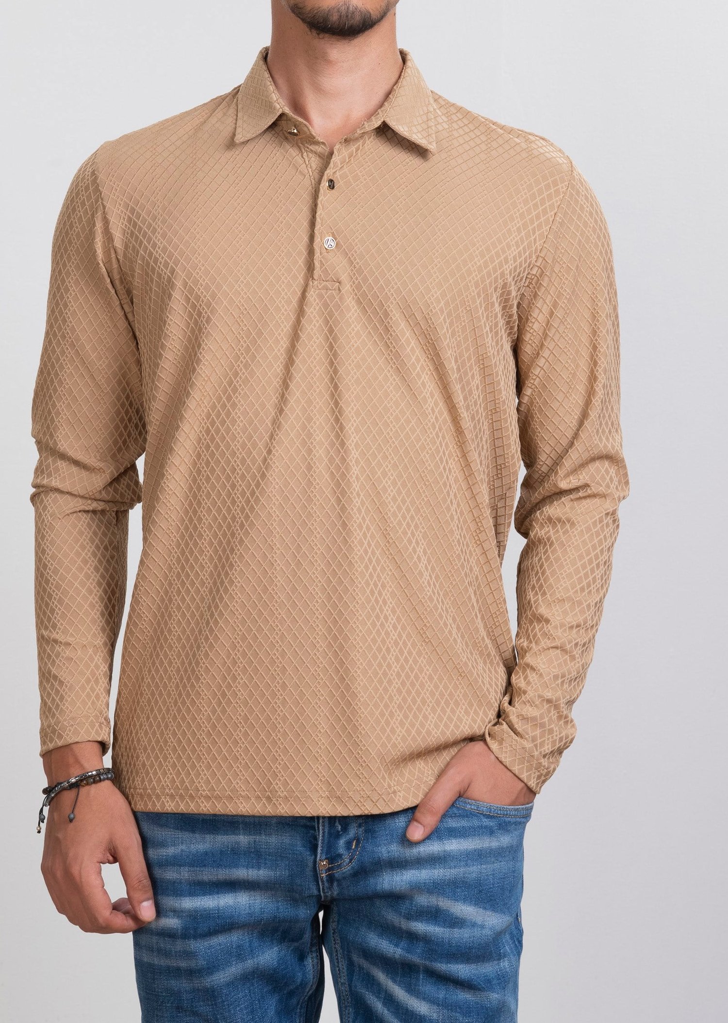 Kabartma Desenli Bej Sweatshirt