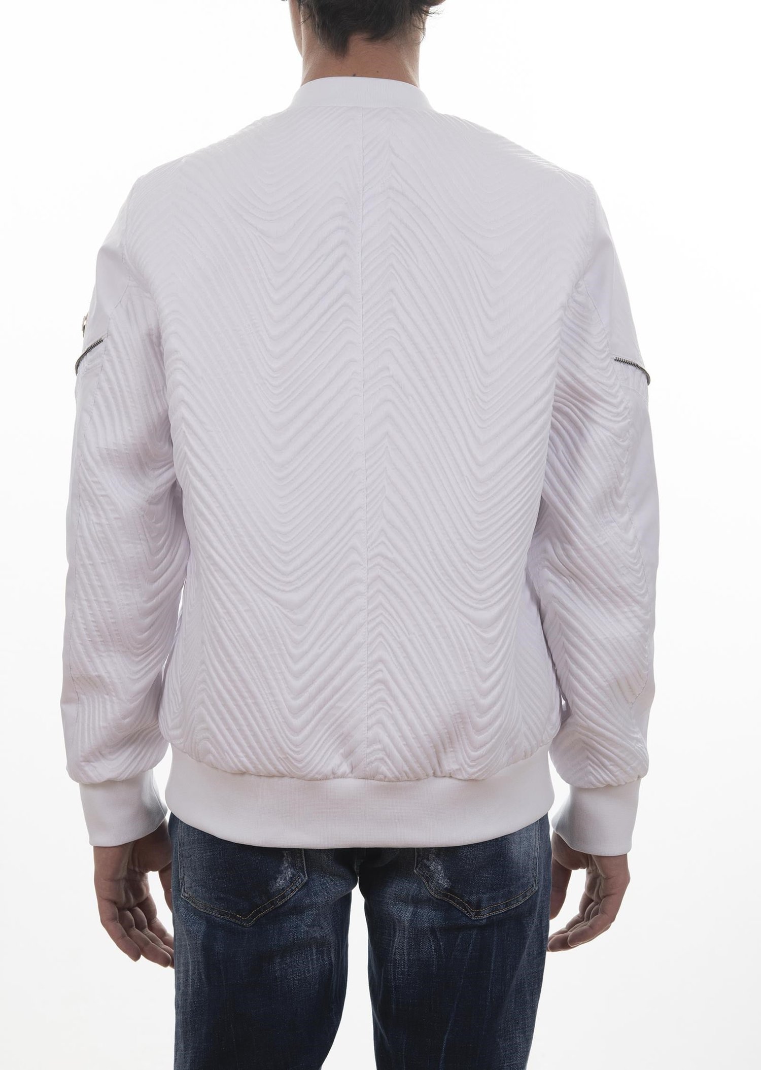 Kabartma Desenli Beyaz Bomber Mont