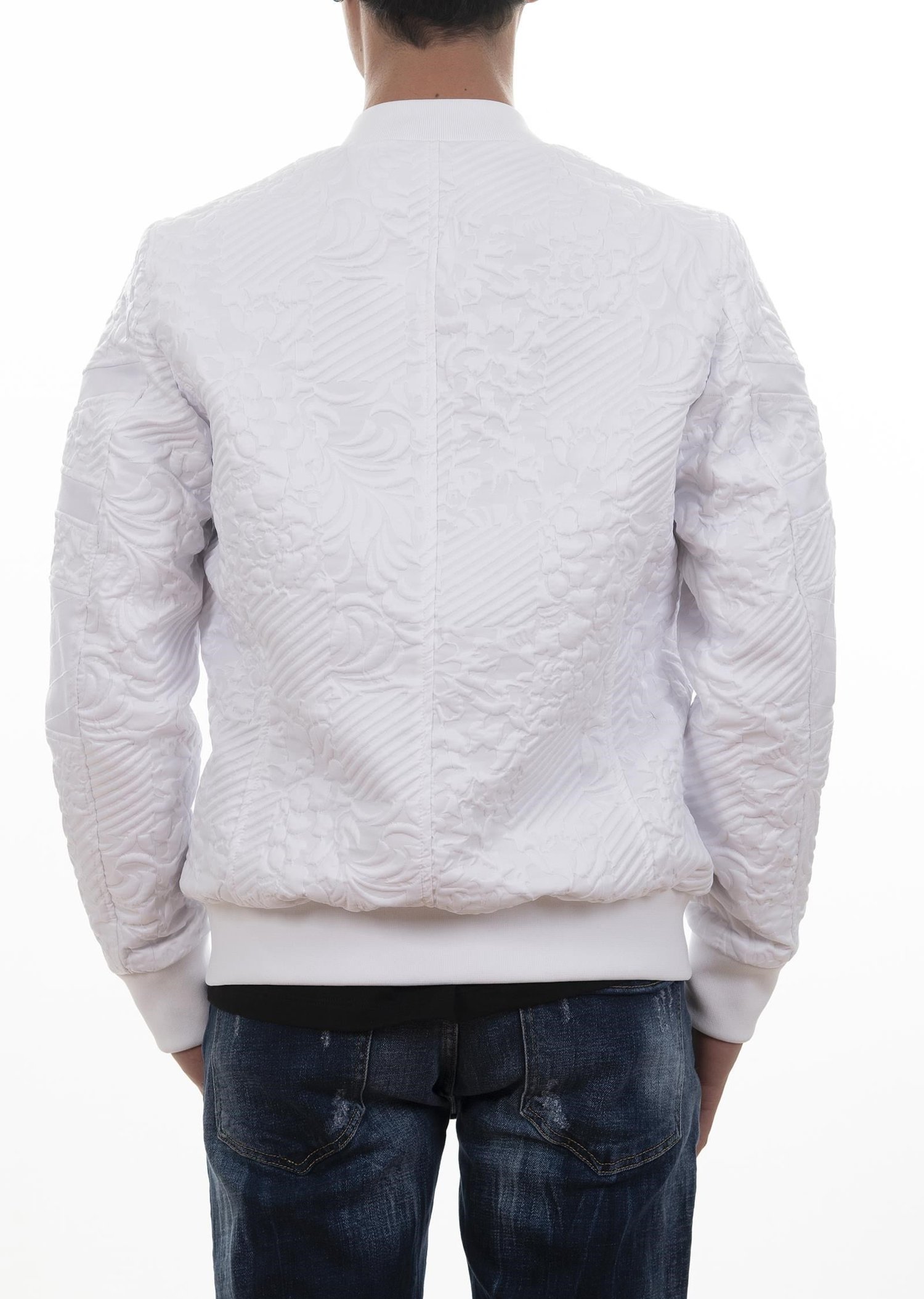 Kabartma Desenli Beyaz Bomber Mont